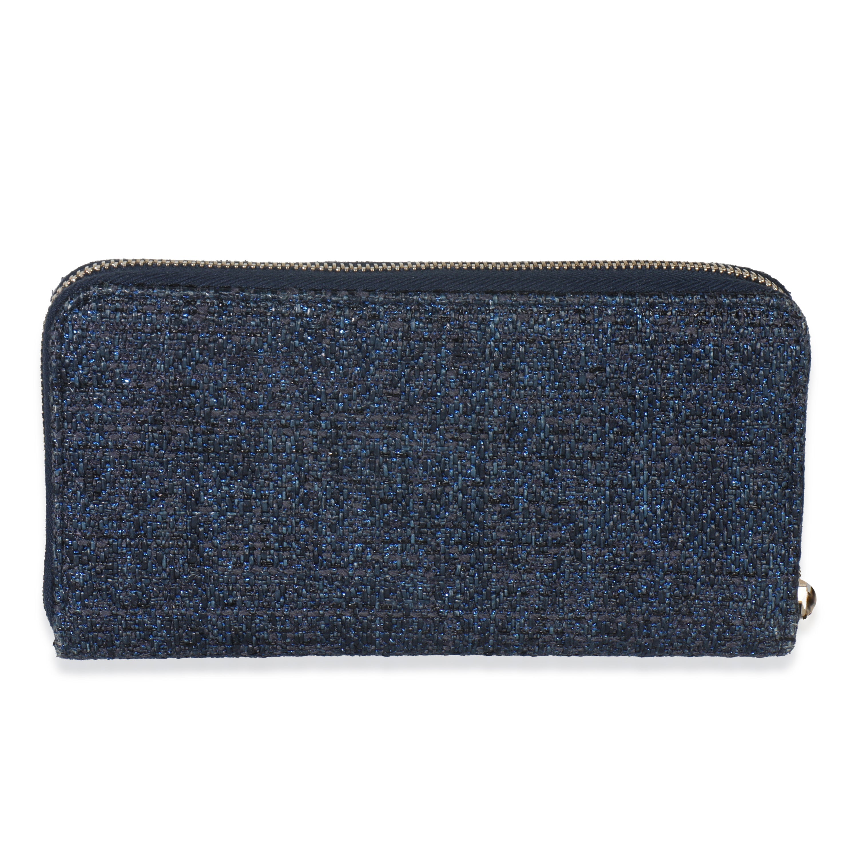 Blue Metallic Lurex Canvas Deauville Zip Around Wallet
