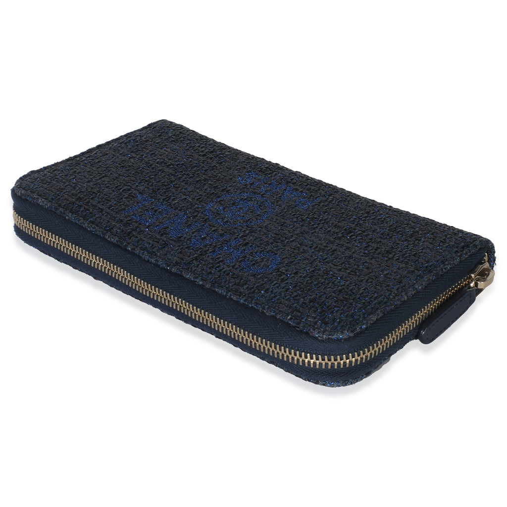 Blue Metallic Lurex Canvas Deauville Zip Around Wallet