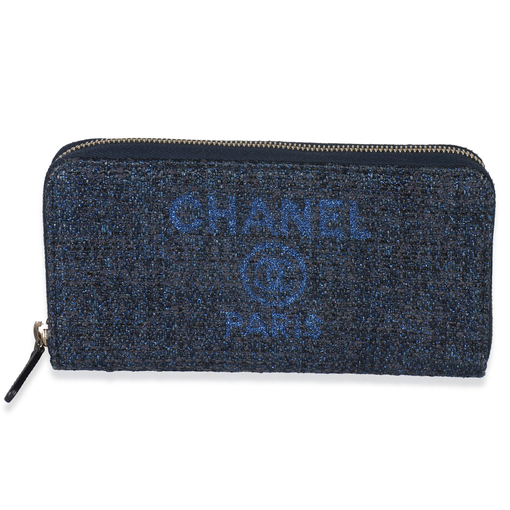 Blue Metallic Lurex Canvas Deauville Zip Around Wallet