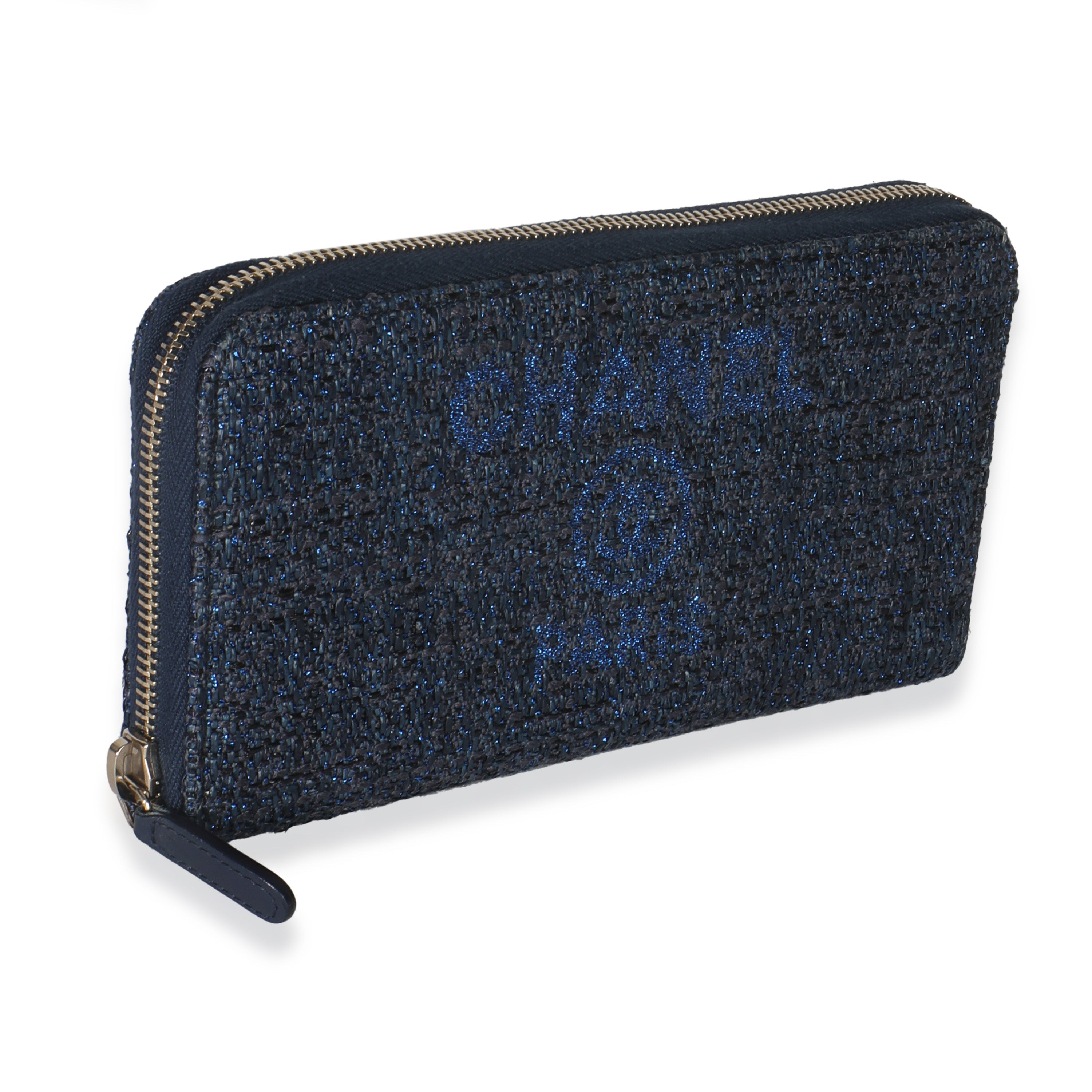 Blue Metallic Lurex Canvas Deauville Zip Around Wallet