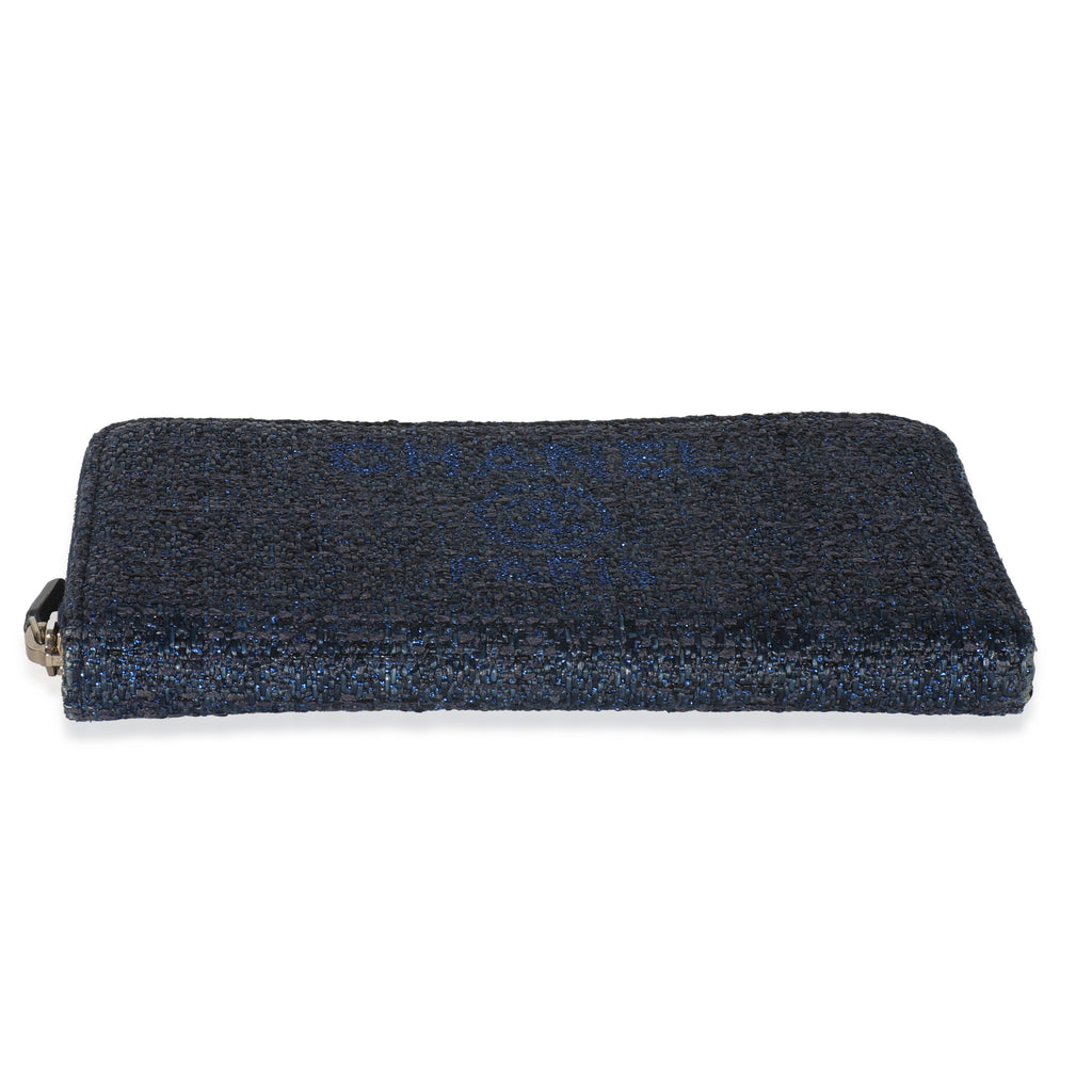 Blue Metallic Lurex Canvas Deauville Zip Around Wallet