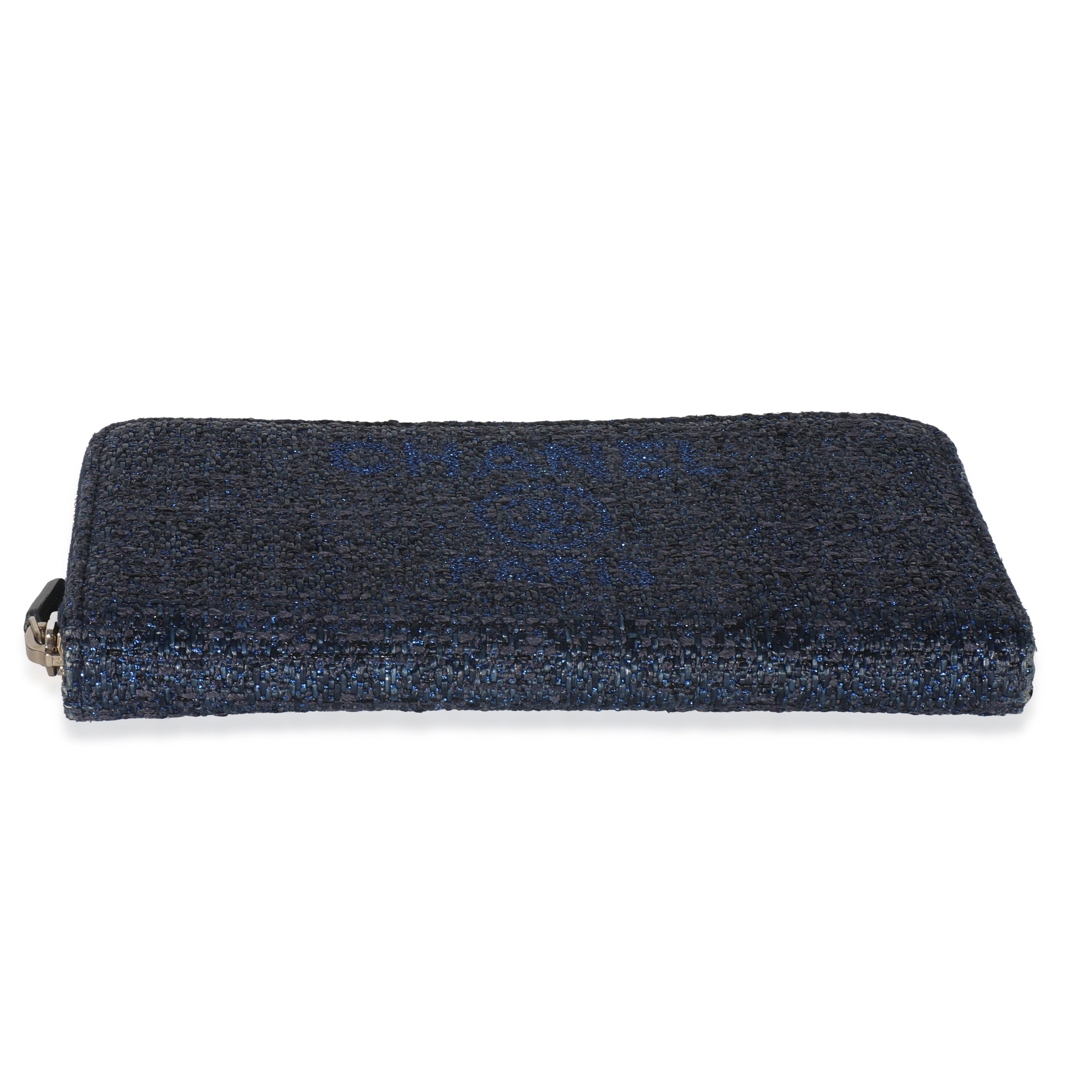 Blue Metallic Lurex Canvas Deauville Zip Around Wallet