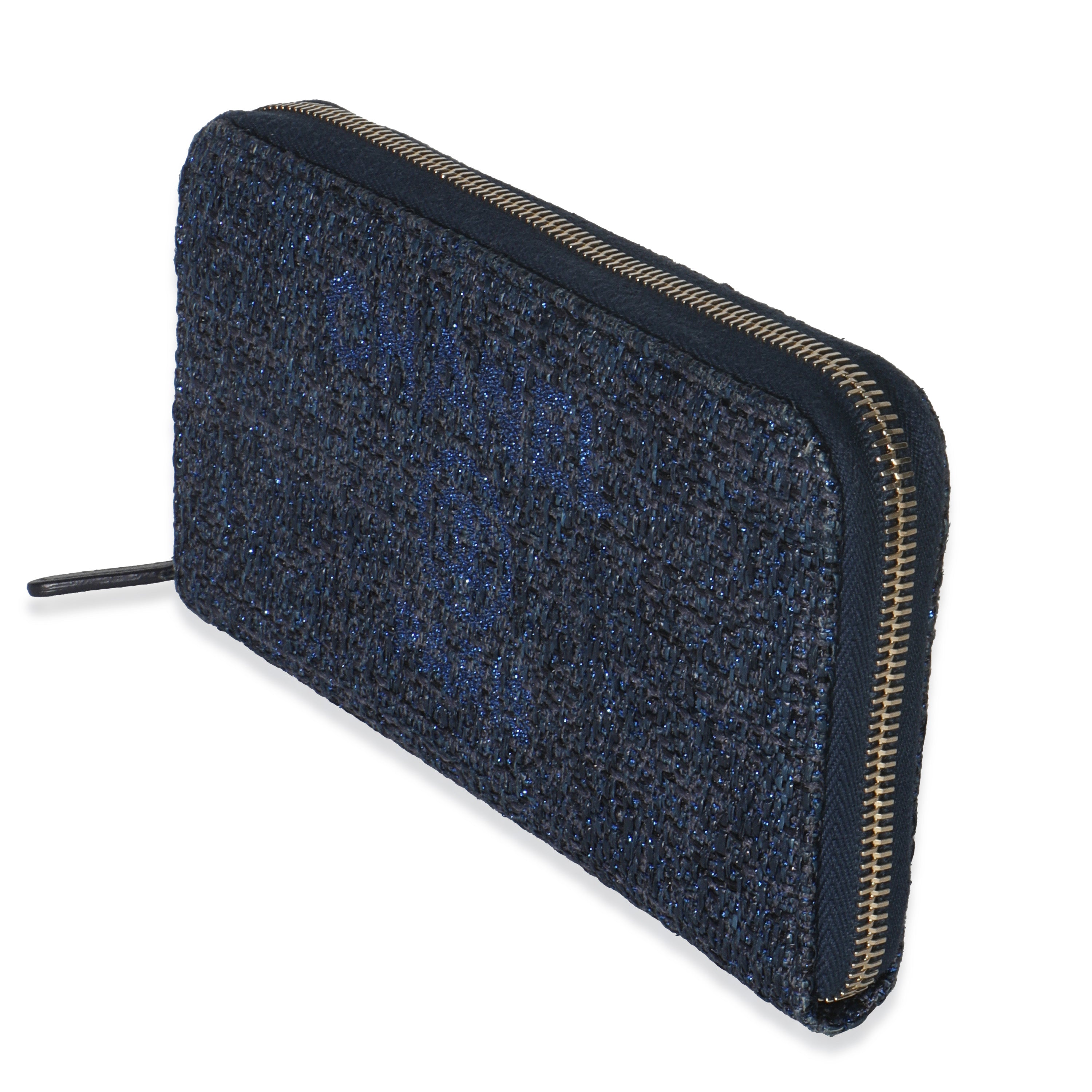 Blue Metallic Lurex Canvas Deauville Zip Around Wallet