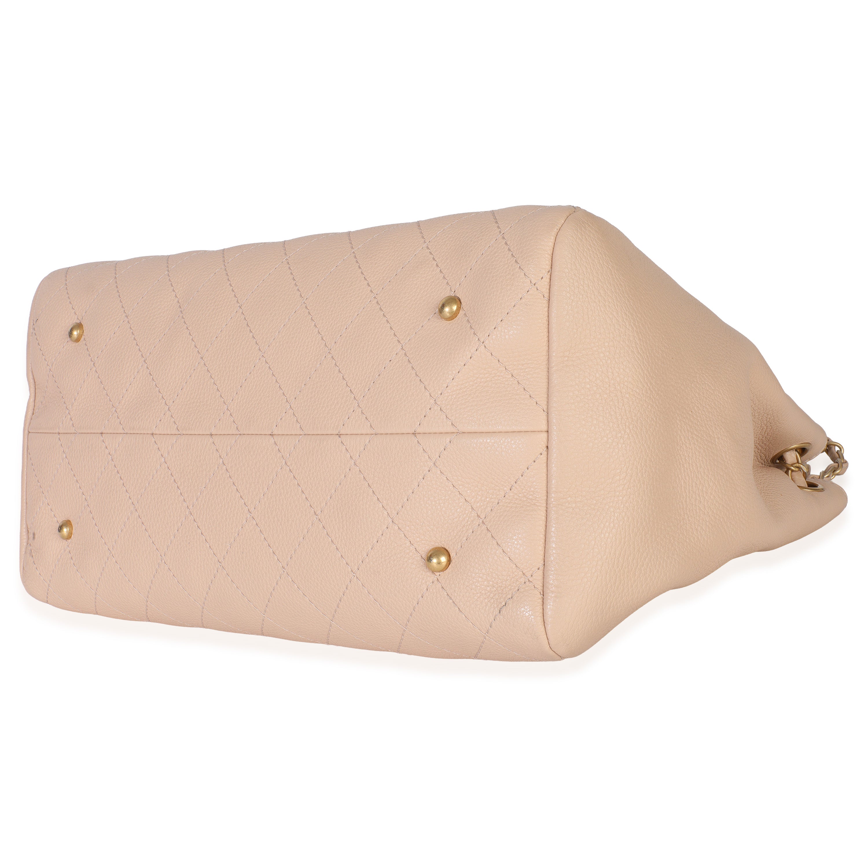 Beige Quilted Supple Calfskin Rock Shopping Tote