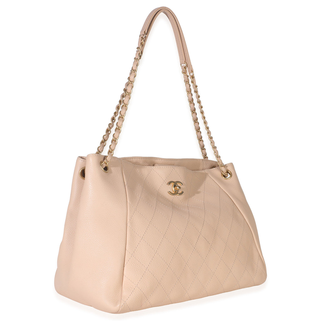 Beige Quilted Supple Calfskin Rock Shopping Tote