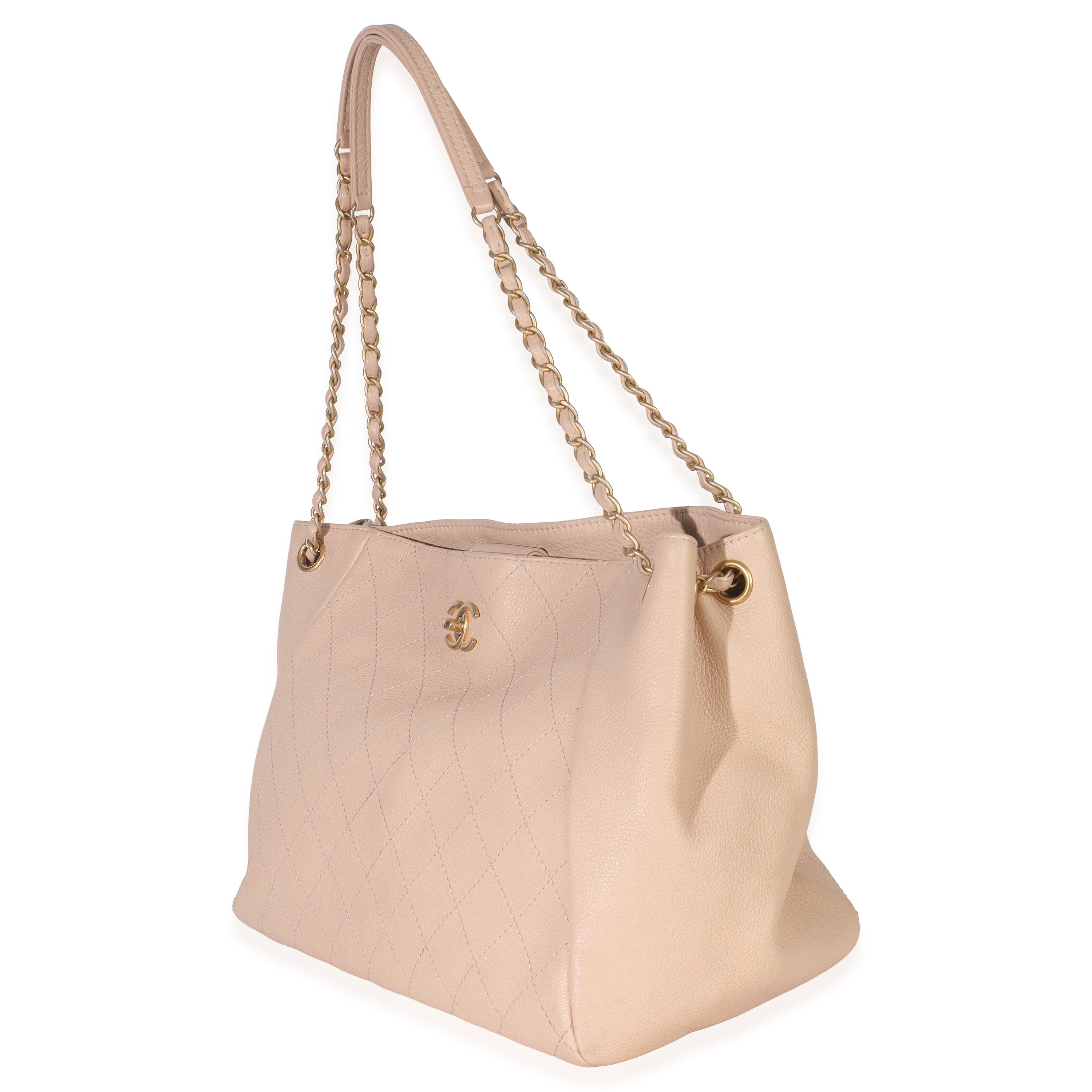 Beige Quilted Supple Calfskin Rock Shopping Tote