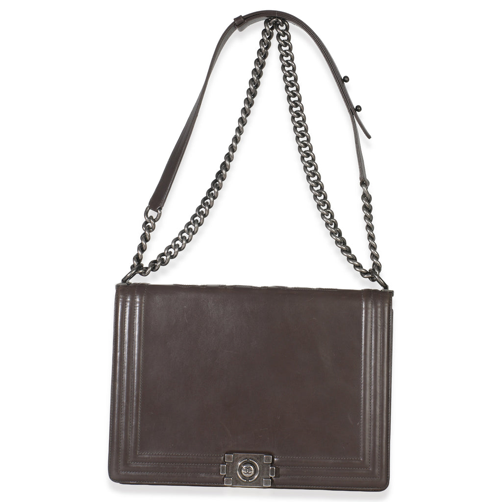 Dark Grey Smooth Calfskin XL Reverso Boy Bag