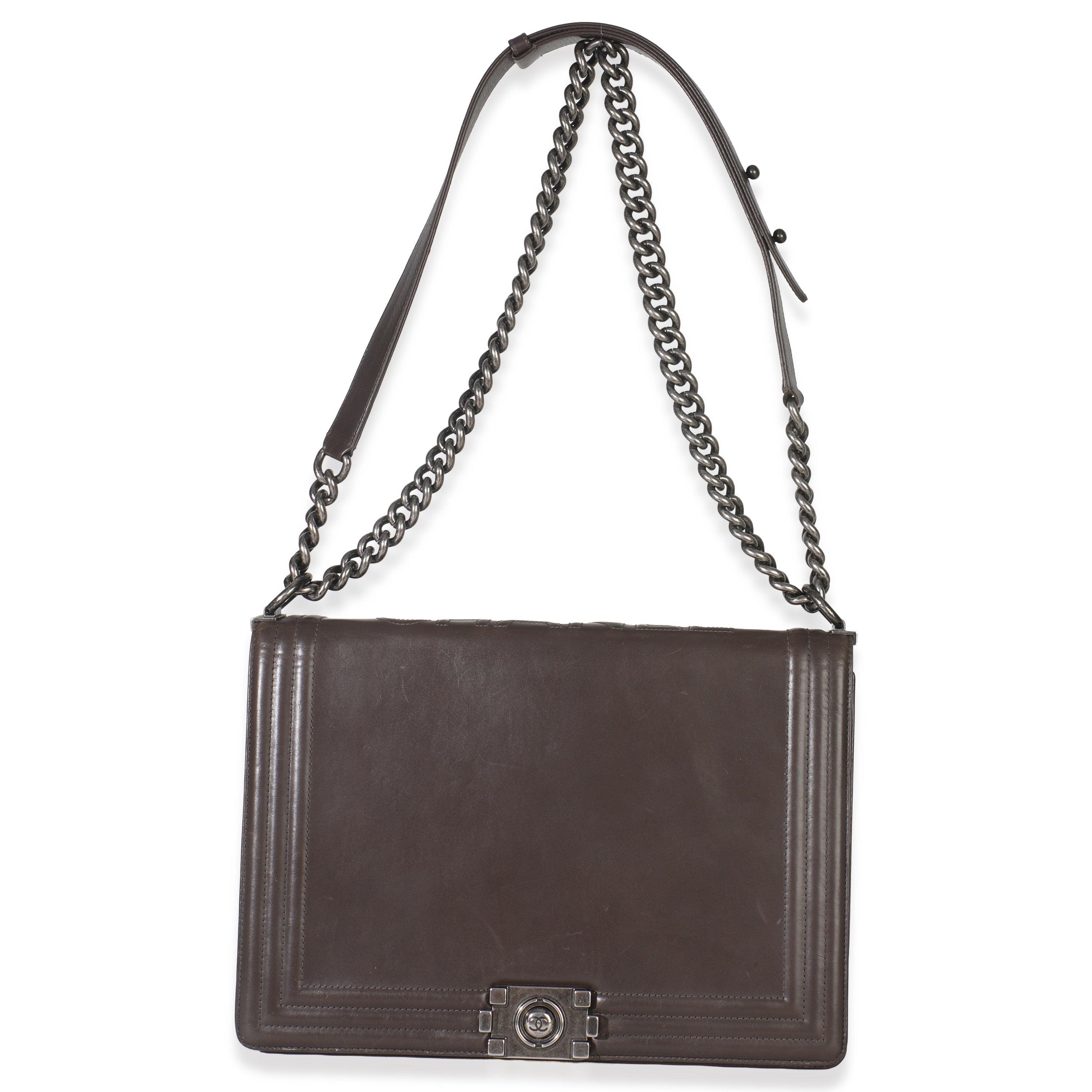 Dark Grey Smooth Calfskin XL Reverso Boy Bag