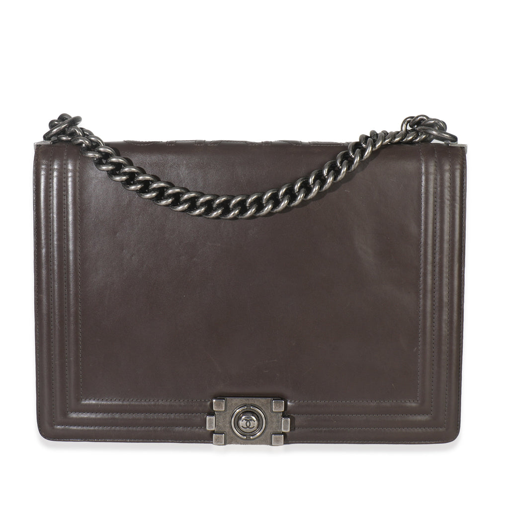 Dark Grey Smooth Calfskin XL Reverso Boy Bag