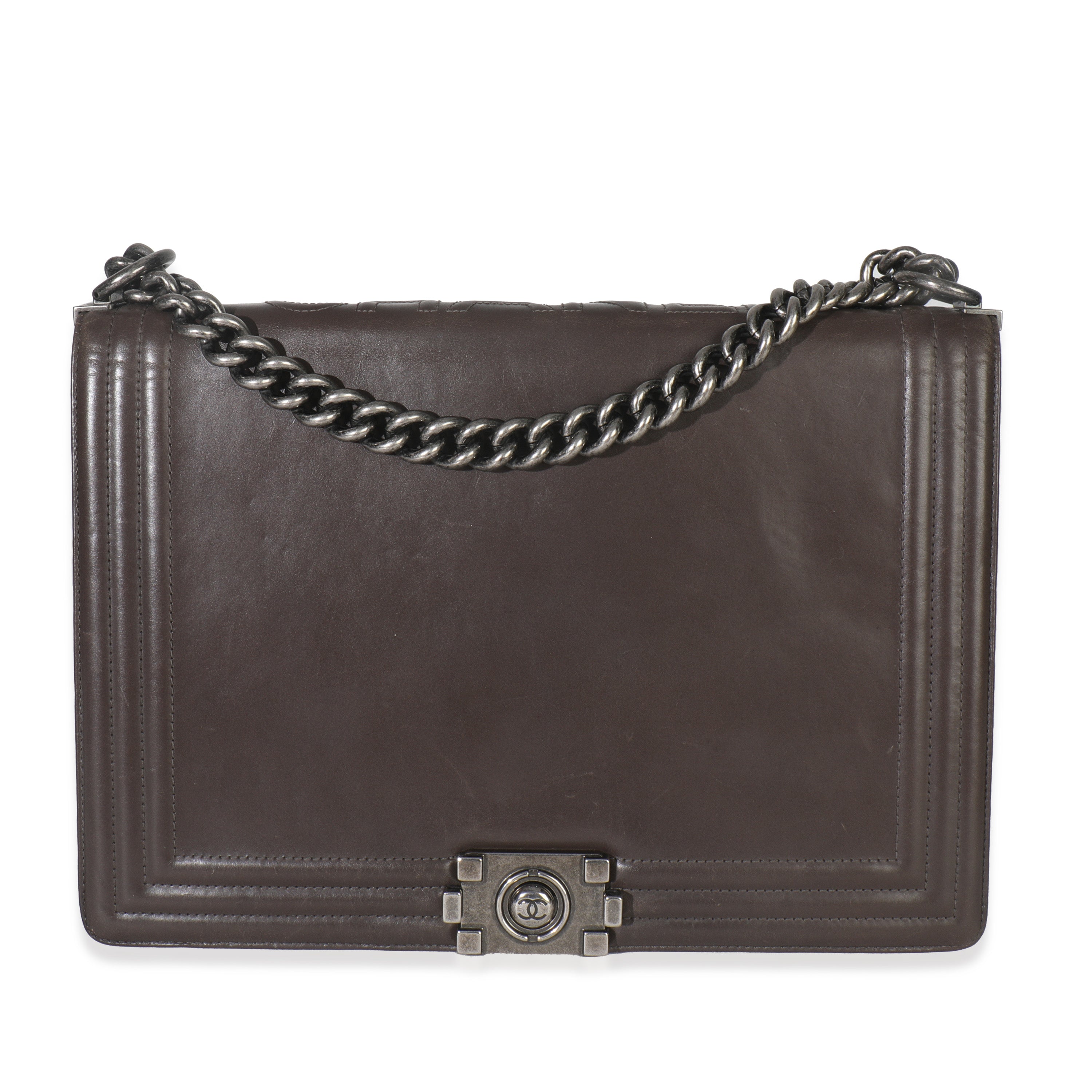 Dark Grey Smooth Calfskin XL Reverso Boy Bag