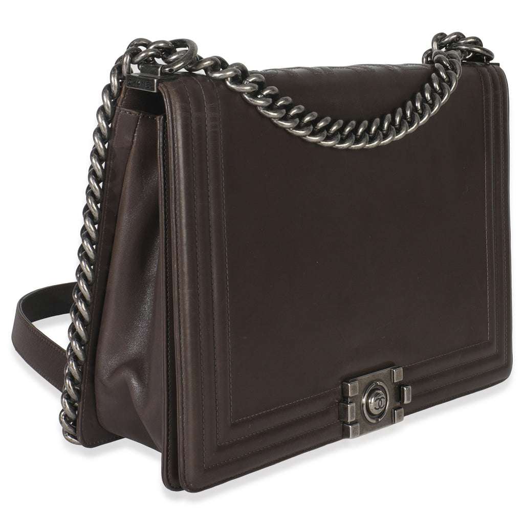 Dark Grey Smooth Calfskin XL Reverso Boy Bag