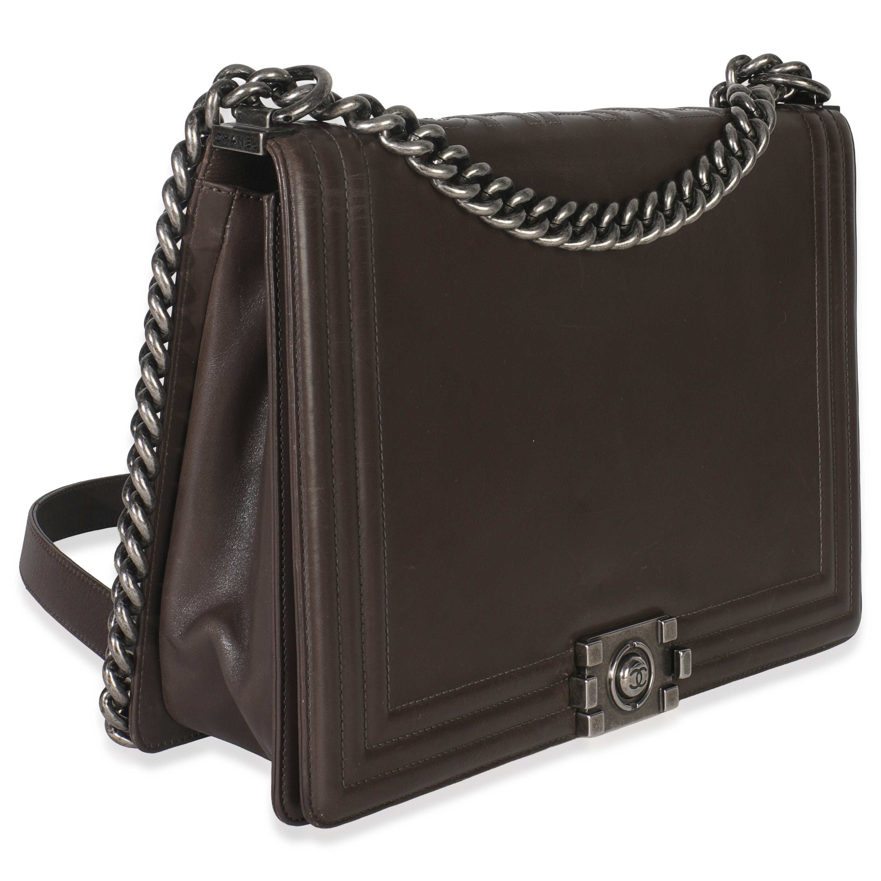 Dark Grey Smooth Calfskin XL Reverso Boy Bag