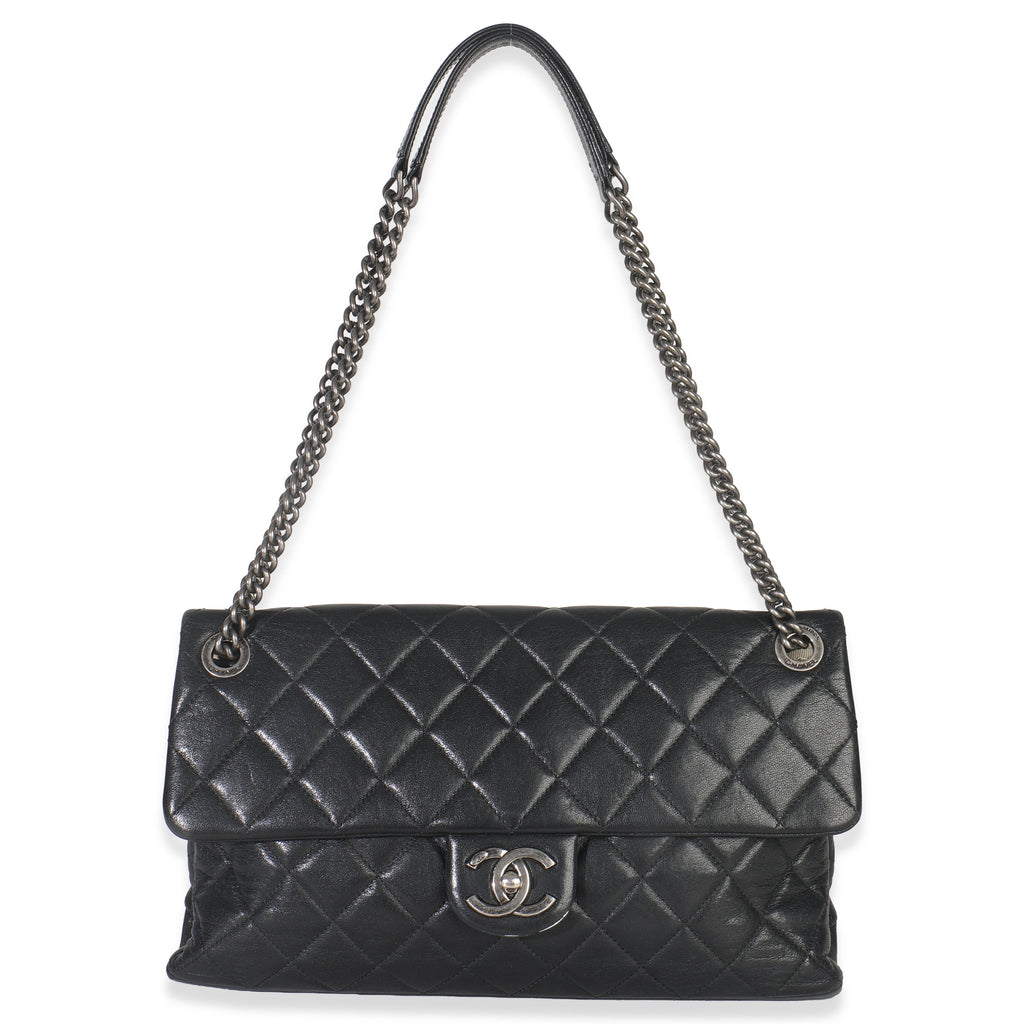 Black Quilted Calfskin Medium Burgundy Rocks Flap Bag
