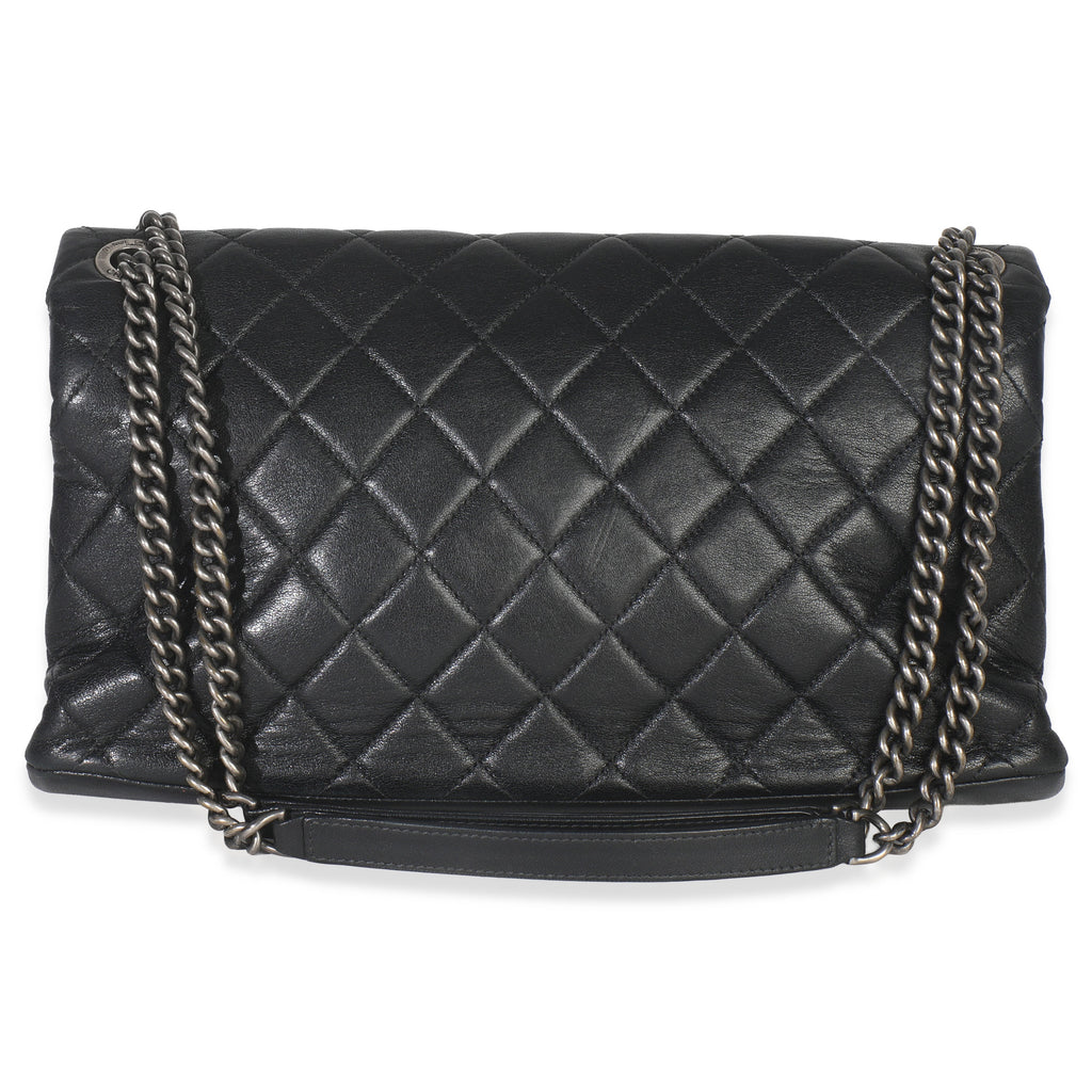Black Quilted Calfskin Medium Burgundy Rocks Flap Bag