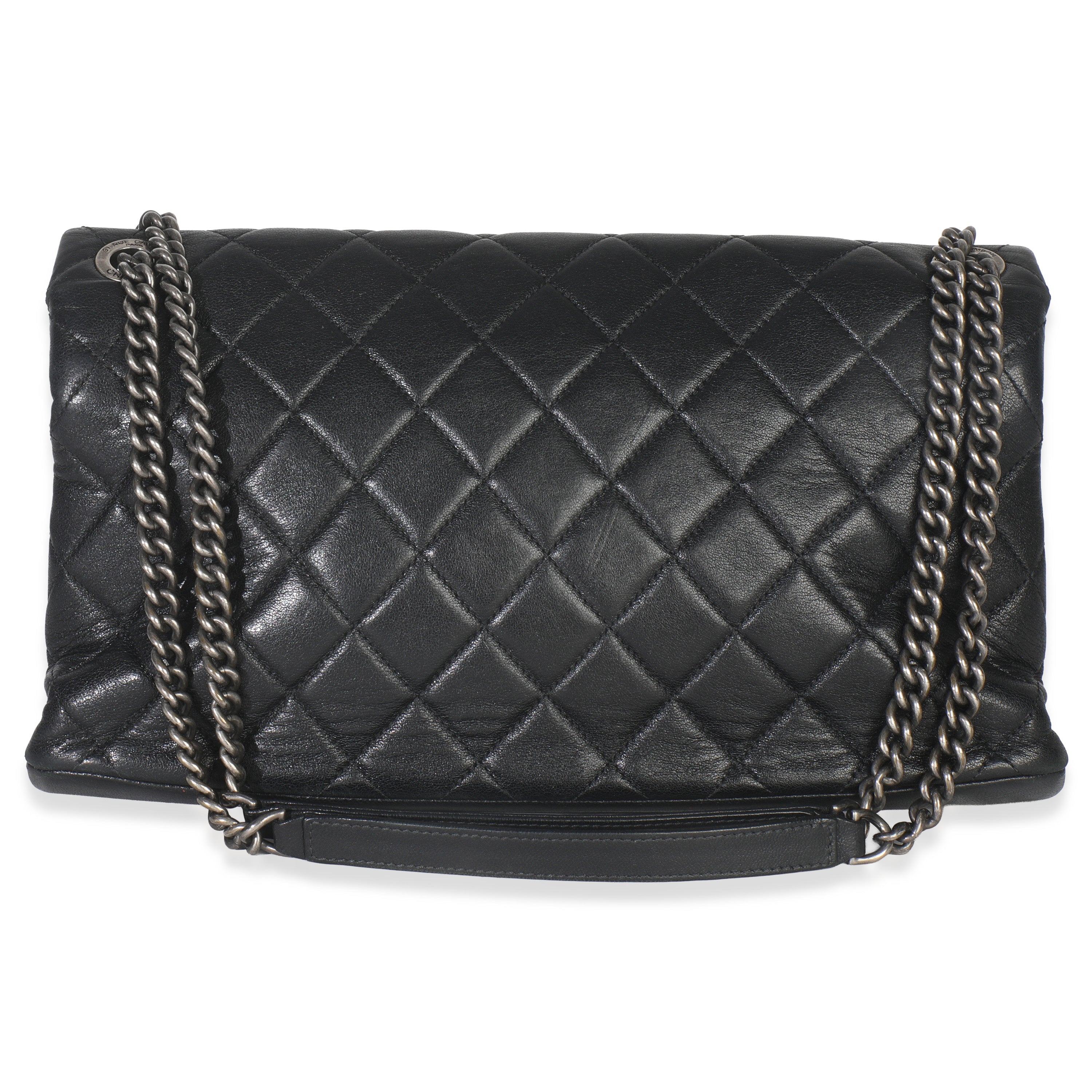 Black Quilted Calfskin Medium Burgundy Rocks Flap Bag