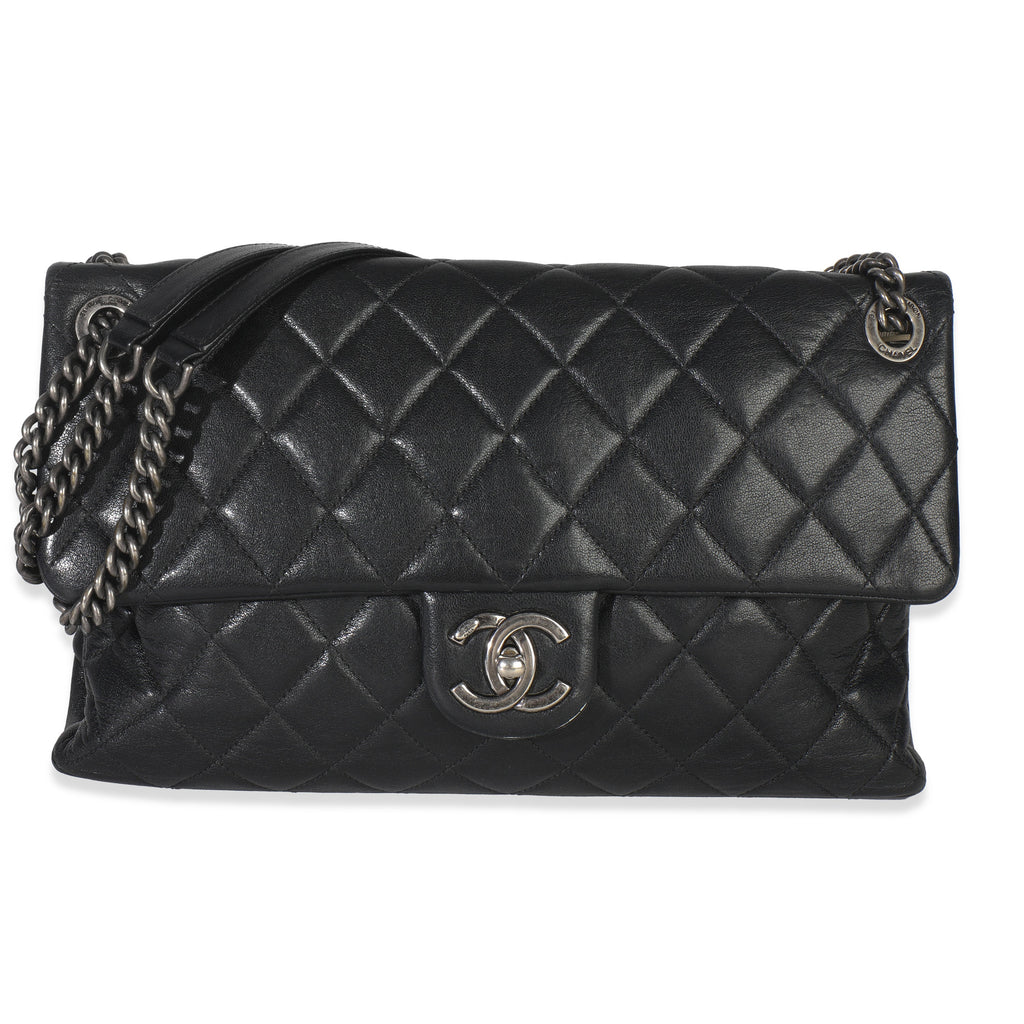 Black Quilted Calfskin Medium Burgundy Rocks Flap Bag