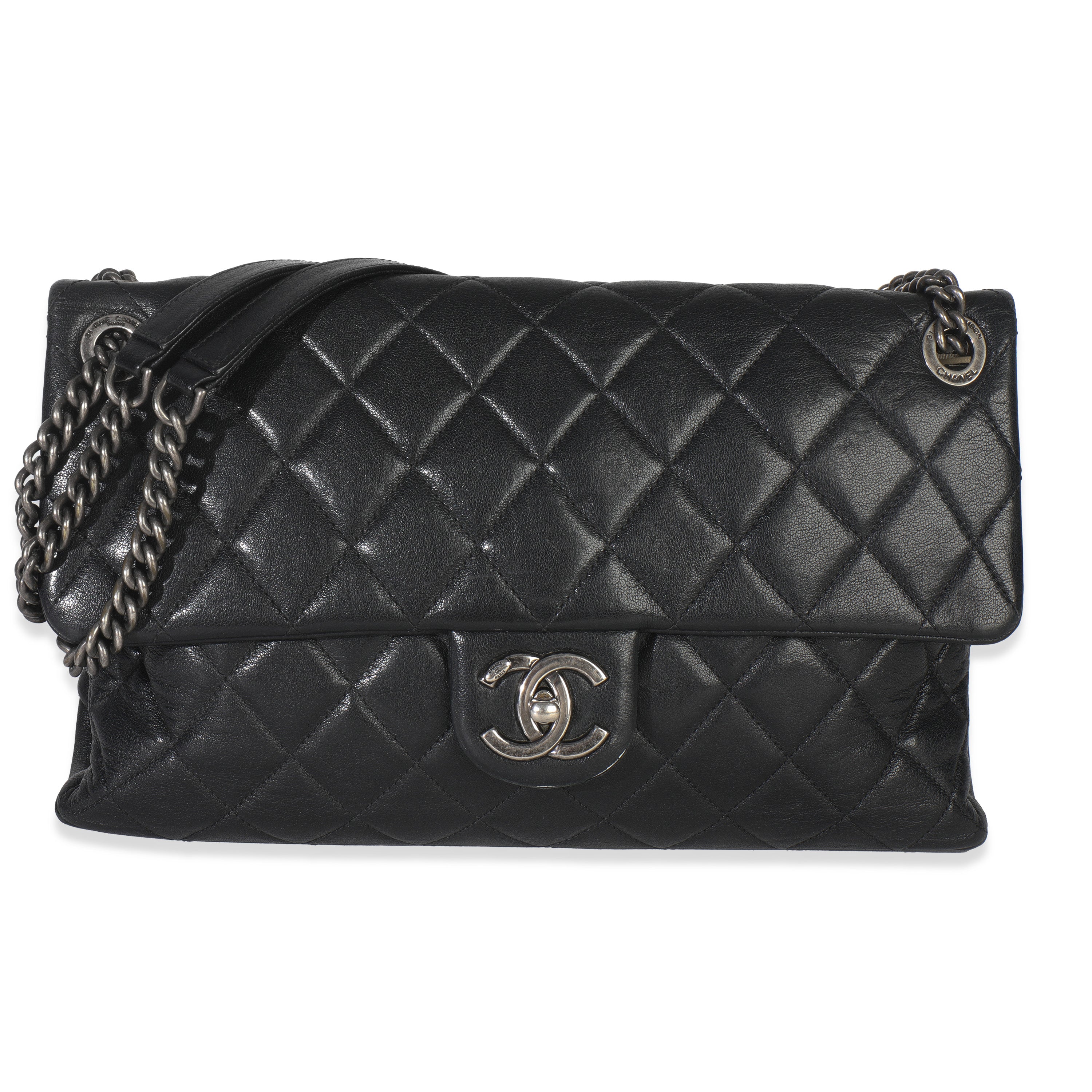 Black Quilted Calfskin Medium Burgundy Rocks Flap Bag