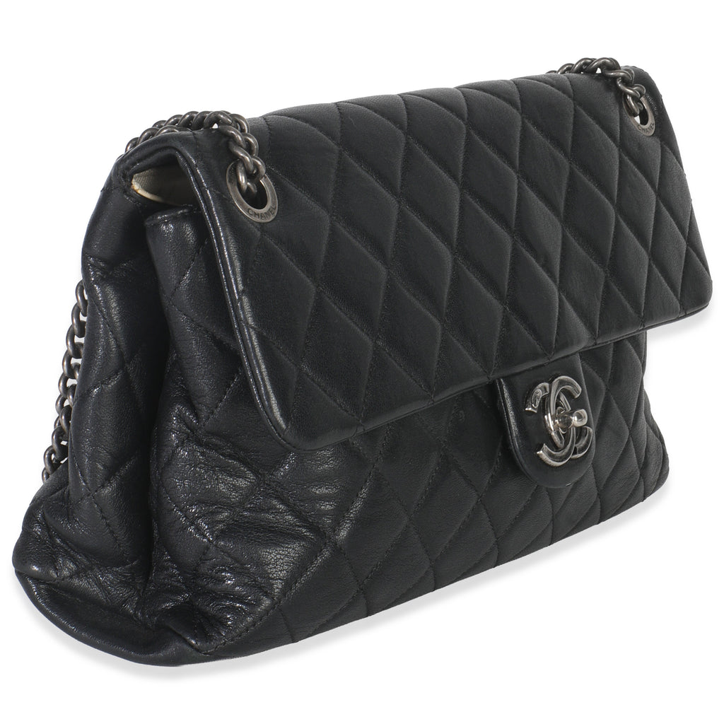 Black Quilted Calfskin Medium Burgundy Rocks Flap Bag