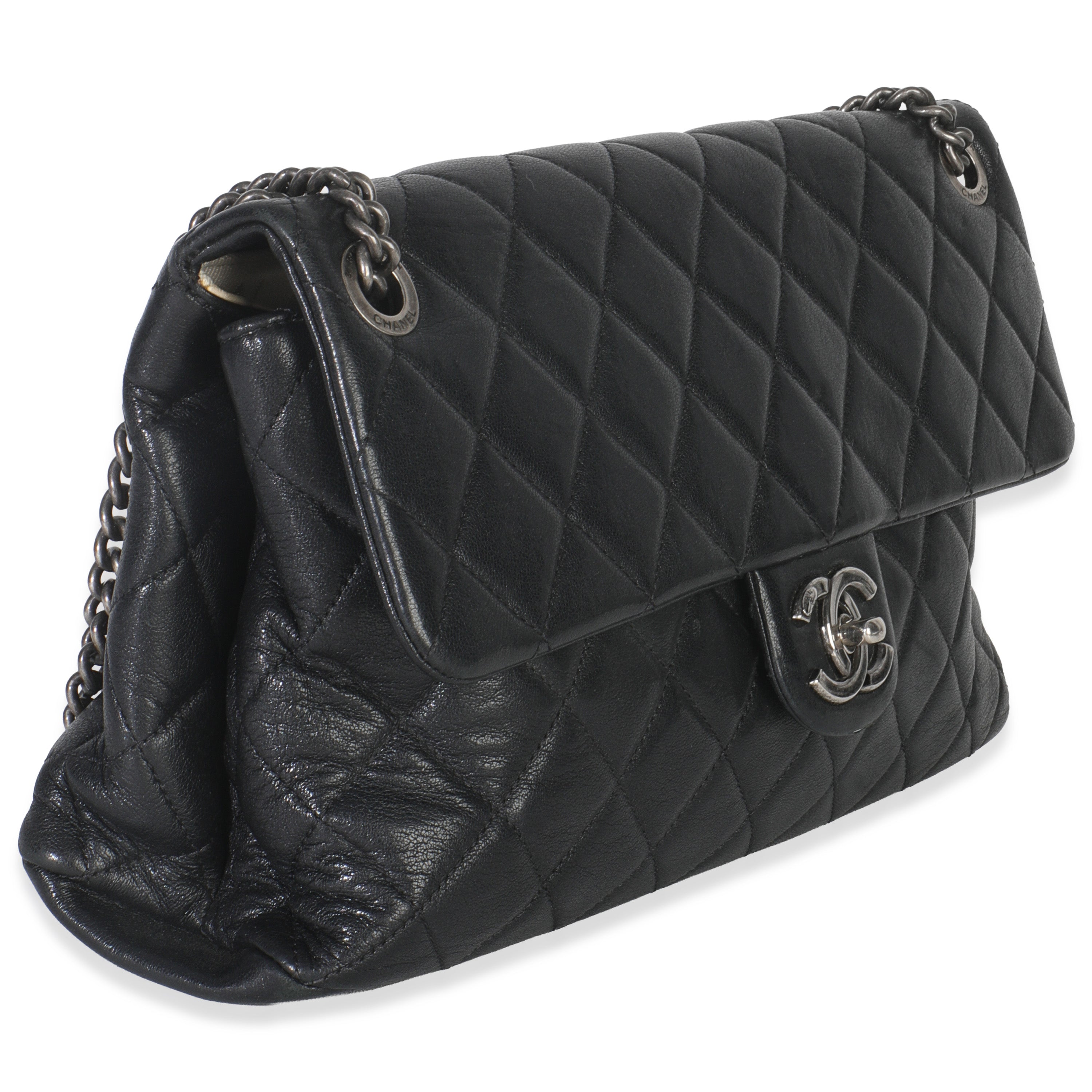Black Quilted Calfskin Medium Burgundy Rocks Flap Bag