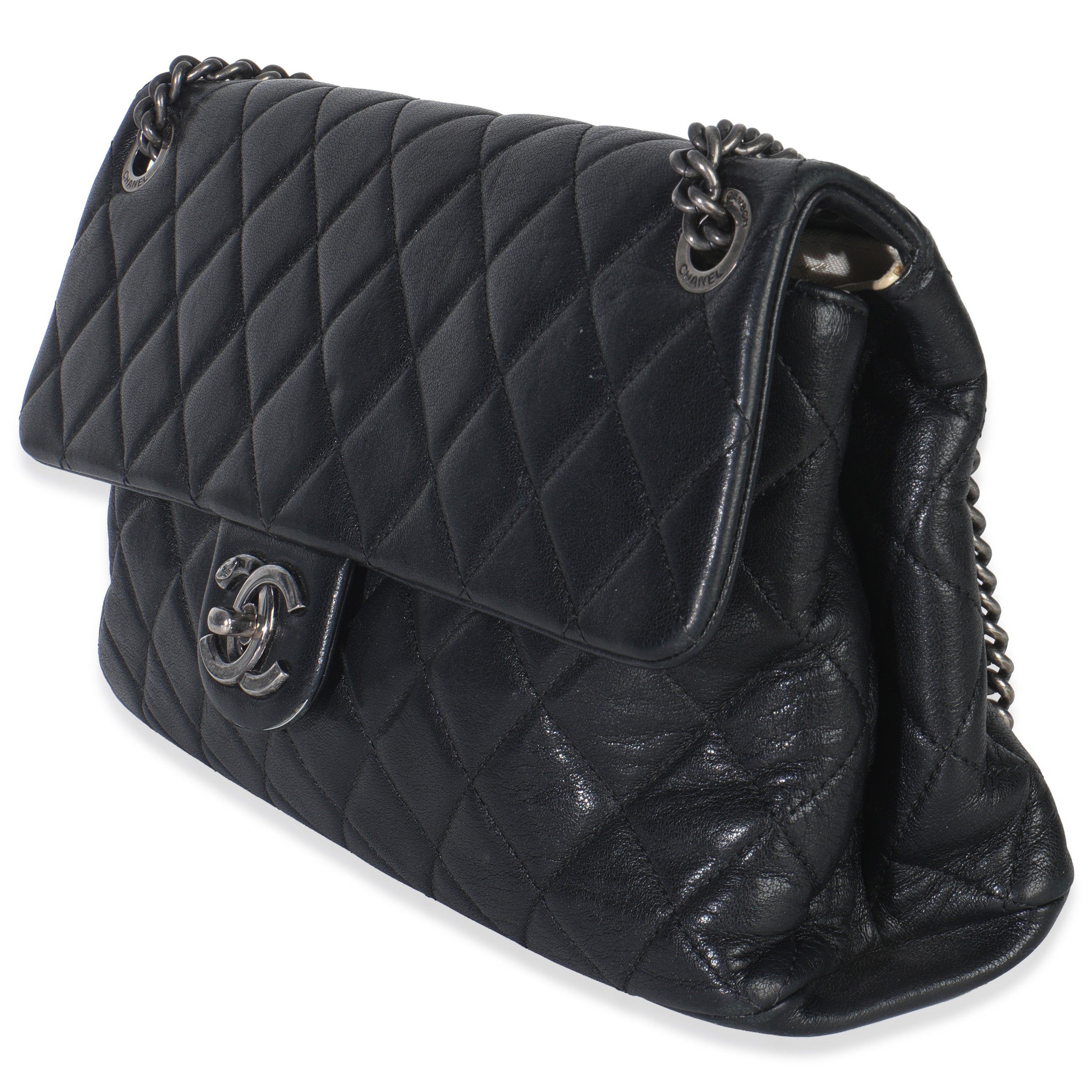 Black Quilted Calfskin Medium Burgundy Rocks Flap Bag