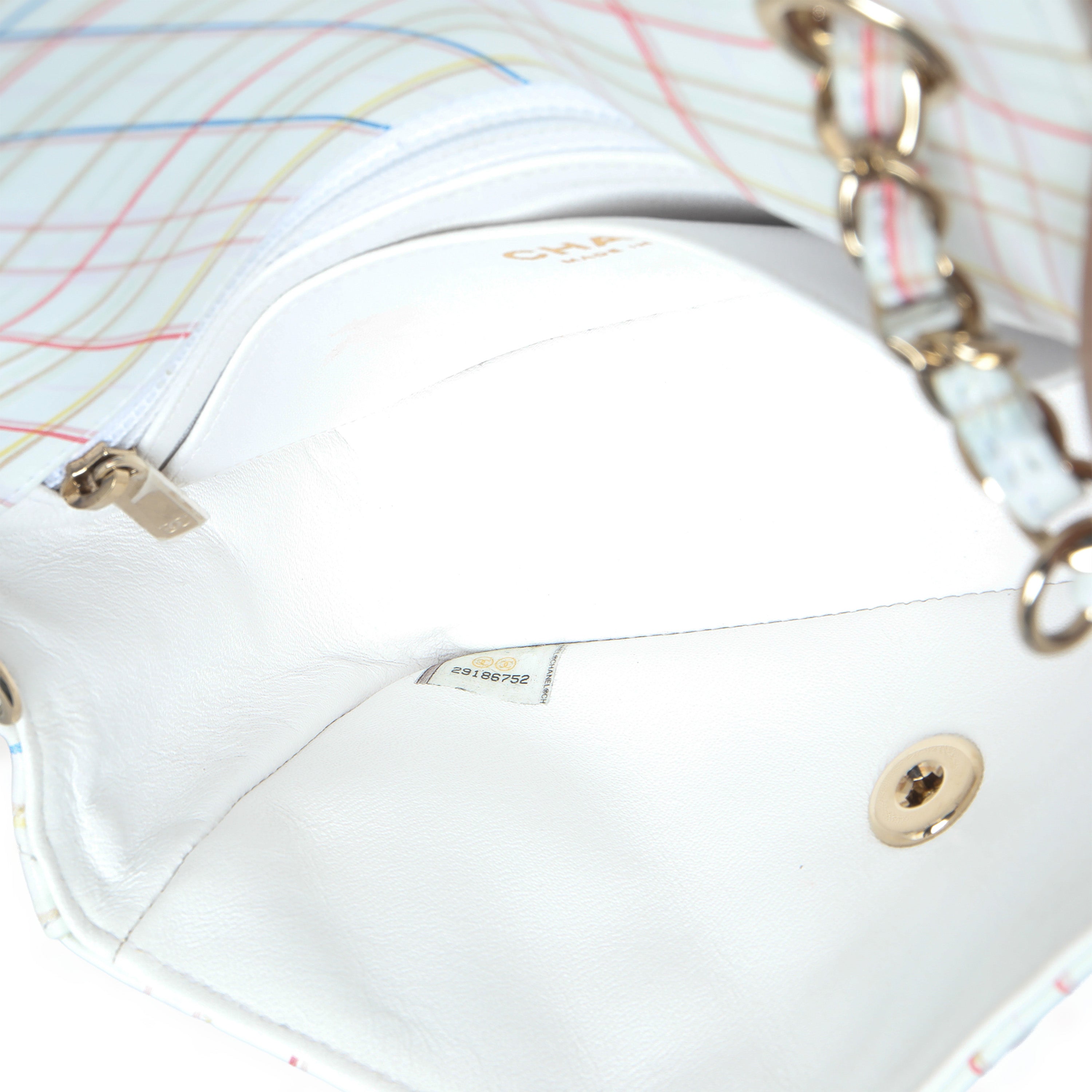 White Multicolor Calfskin Tweed Print Mini Rectangular Flap Bag