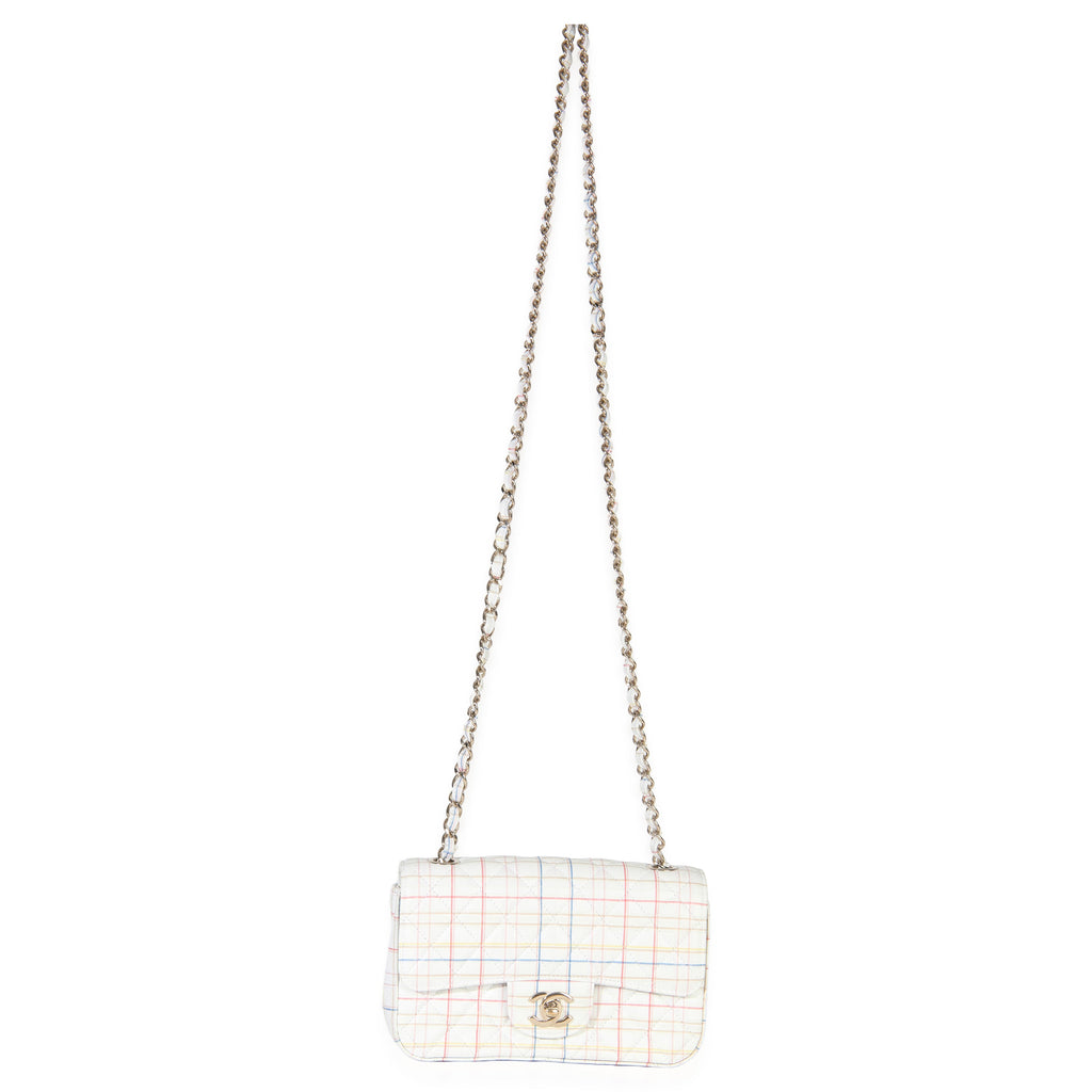 White Multicolor Calfskin Tweed Print Mini Rectangular Flap Bag