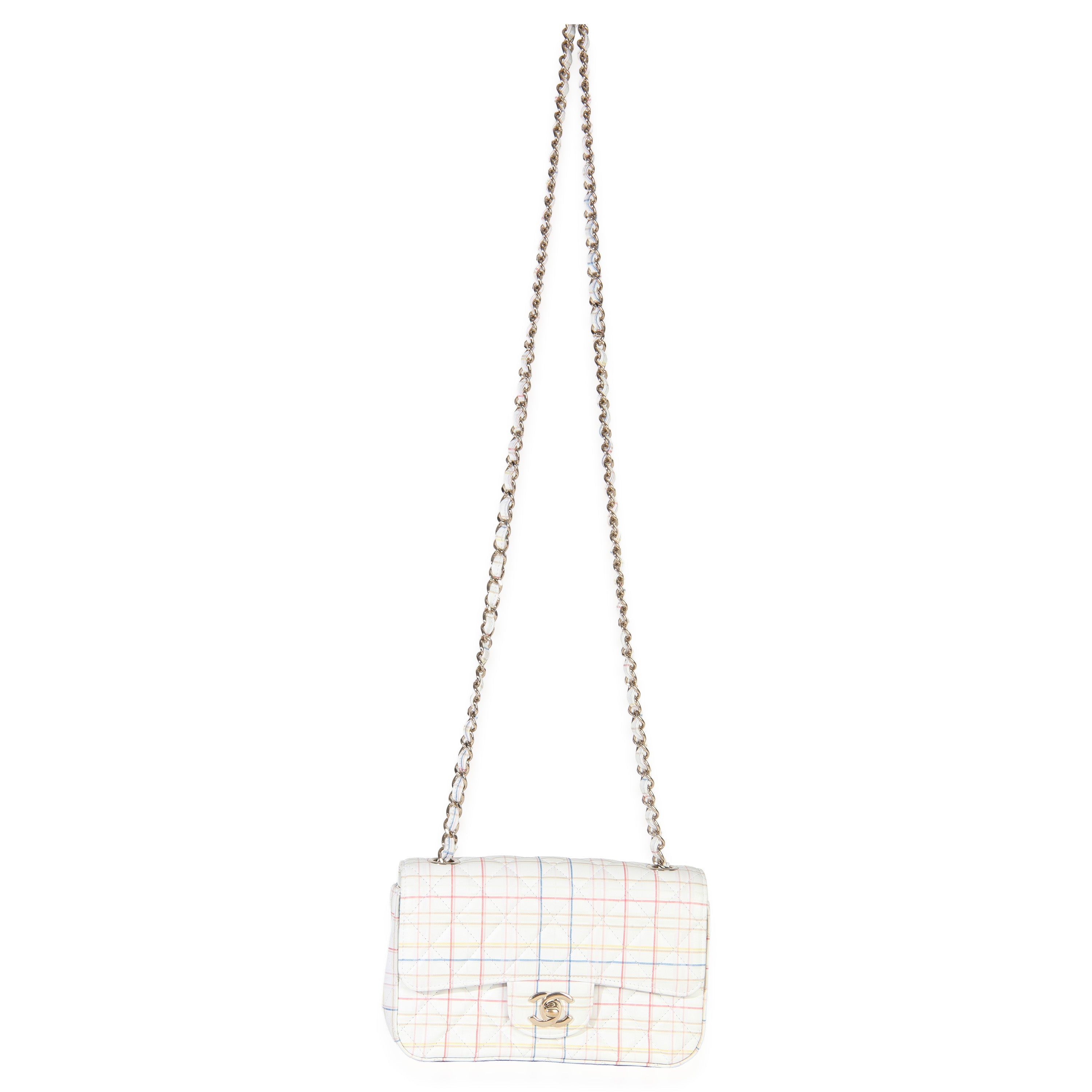 White Multicolor Calfskin Tweed Print Mini Rectangular Flap Bag
