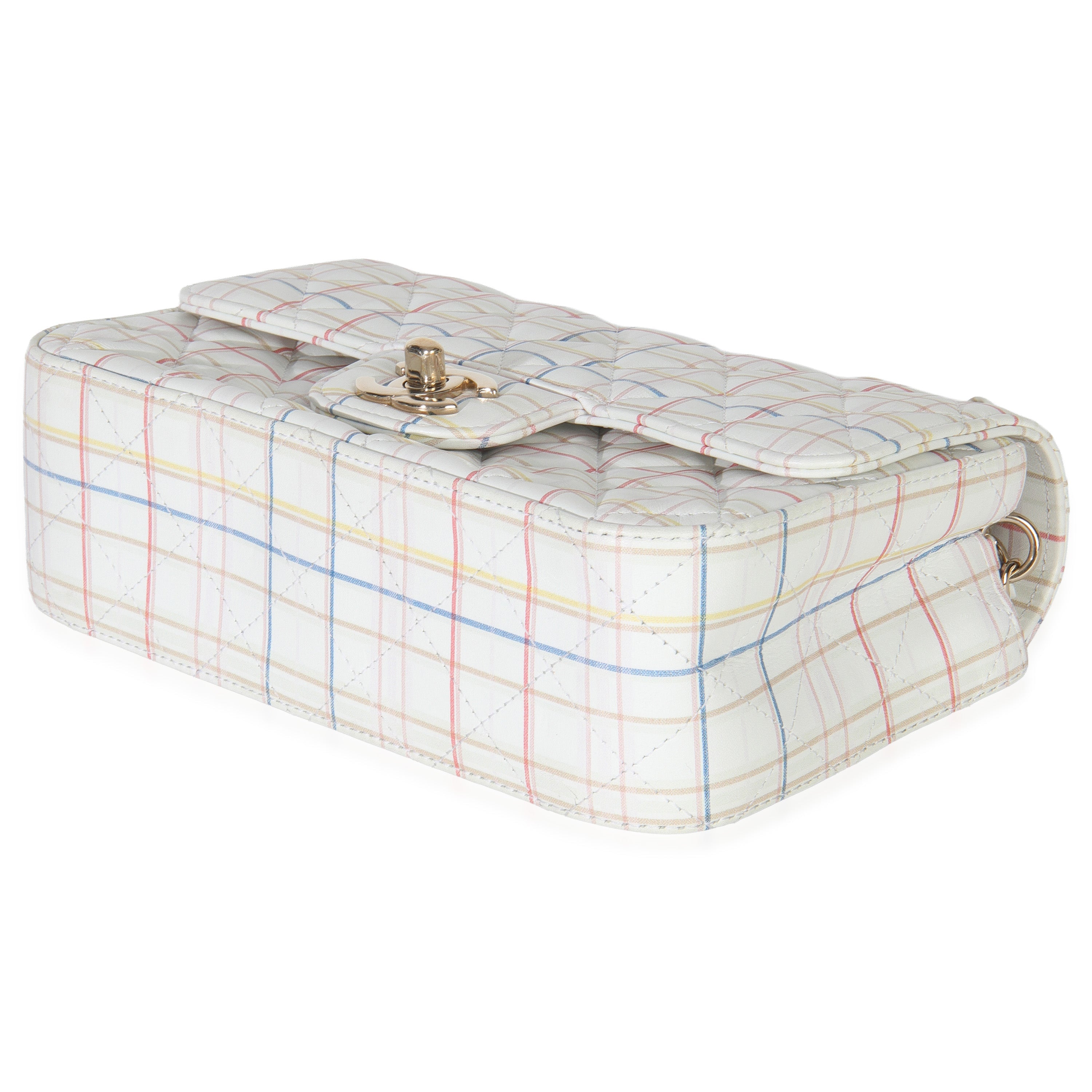 White Multicolor Calfskin Tweed Print Mini Rectangular Flap Bag