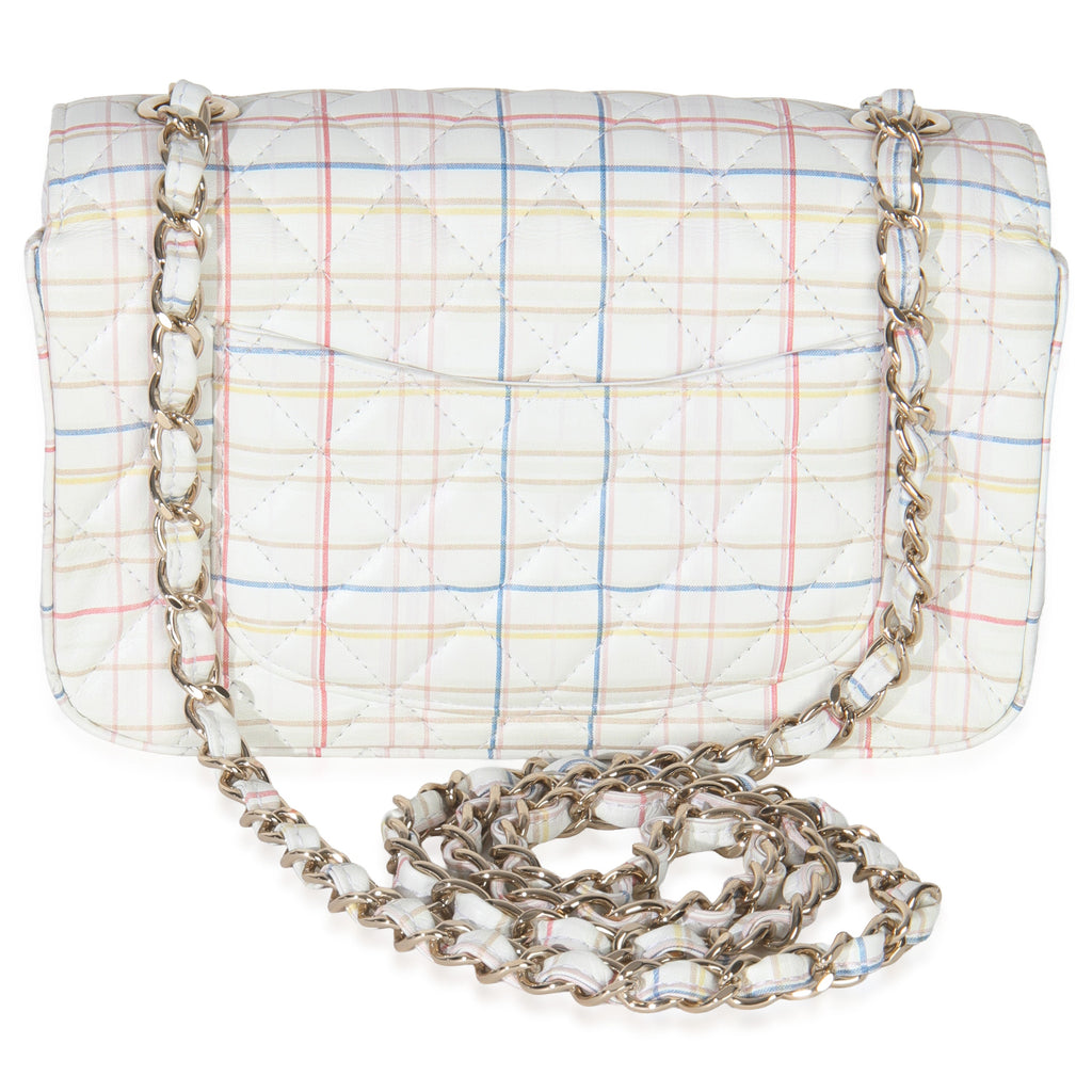 White Multicolor Calfskin Tweed Print Mini Rectangular Flap Bag