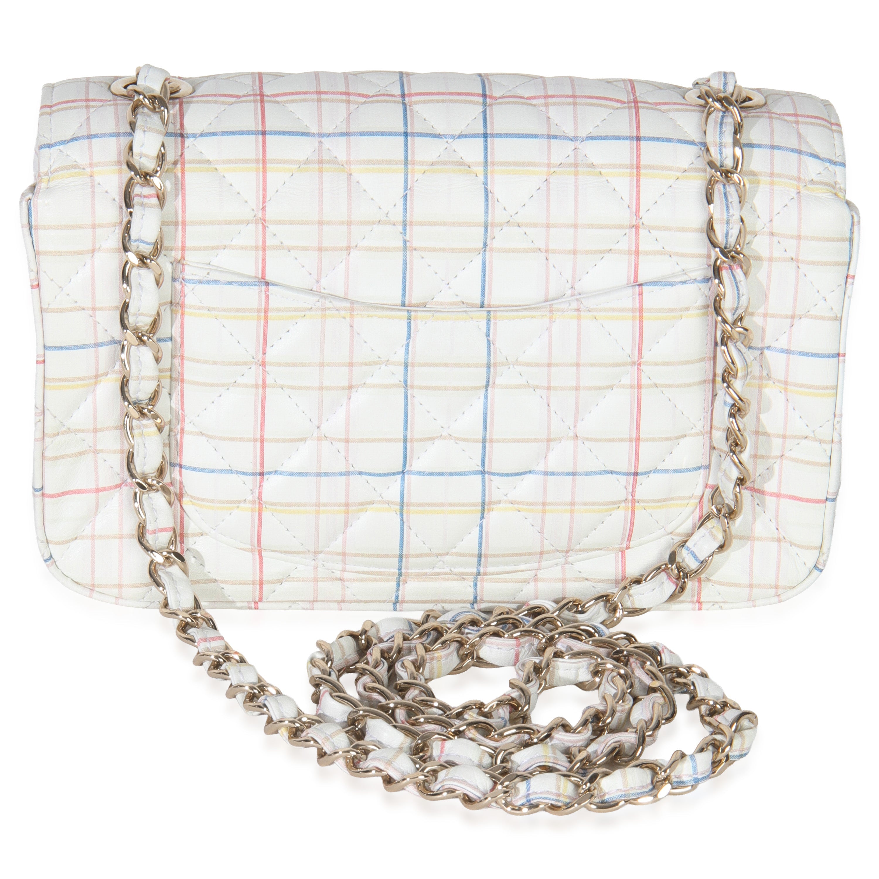 White Multicolor Calfskin Tweed Print Mini Rectangular Flap Bag