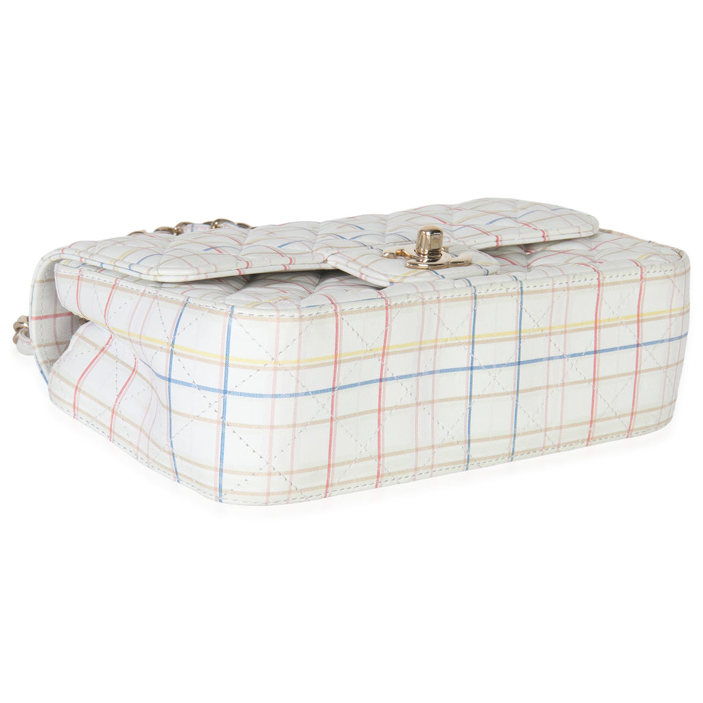 White Multicolor Calfskin Tweed Print Mini Rectangular Flap Bag