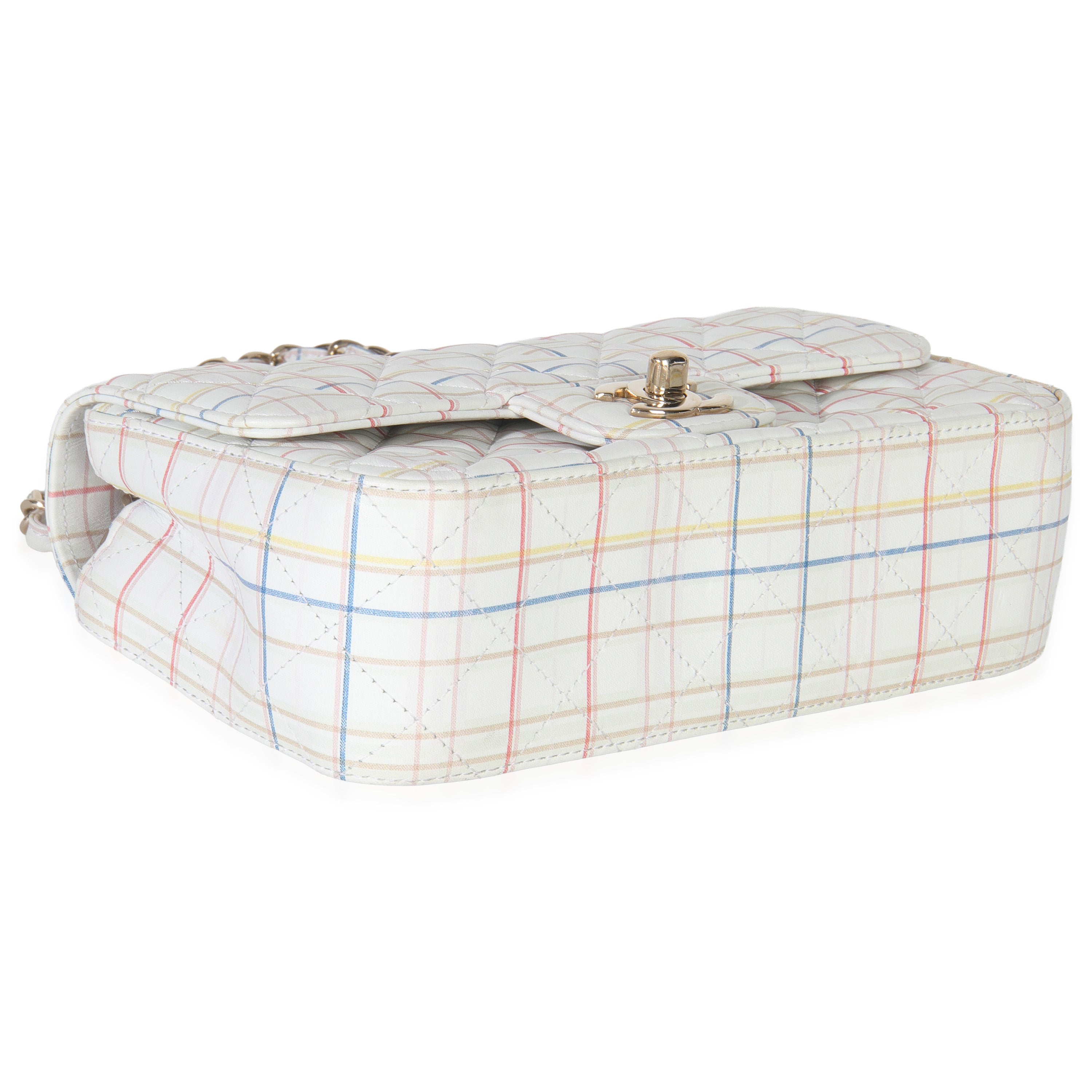 White Multicolor Calfskin Tweed Print Mini Rectangular Flap Bag