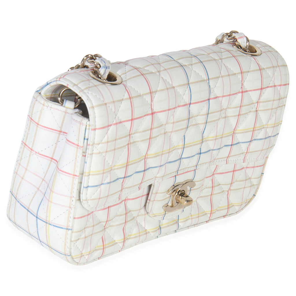 White Multicolor Calfskin Tweed Print Mini Rectangular Flap Bag