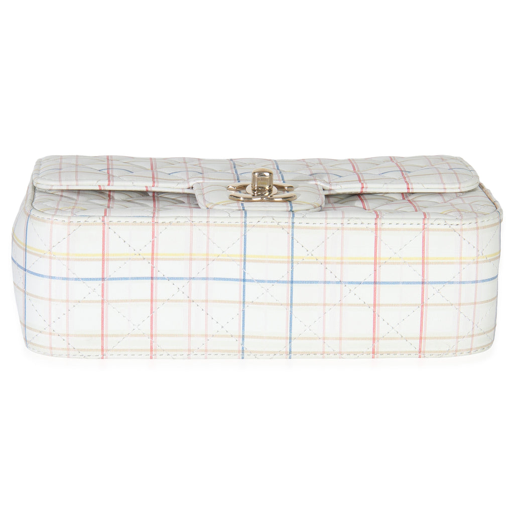 White Multicolor Calfskin Tweed Print Mini Rectangular Flap Bag