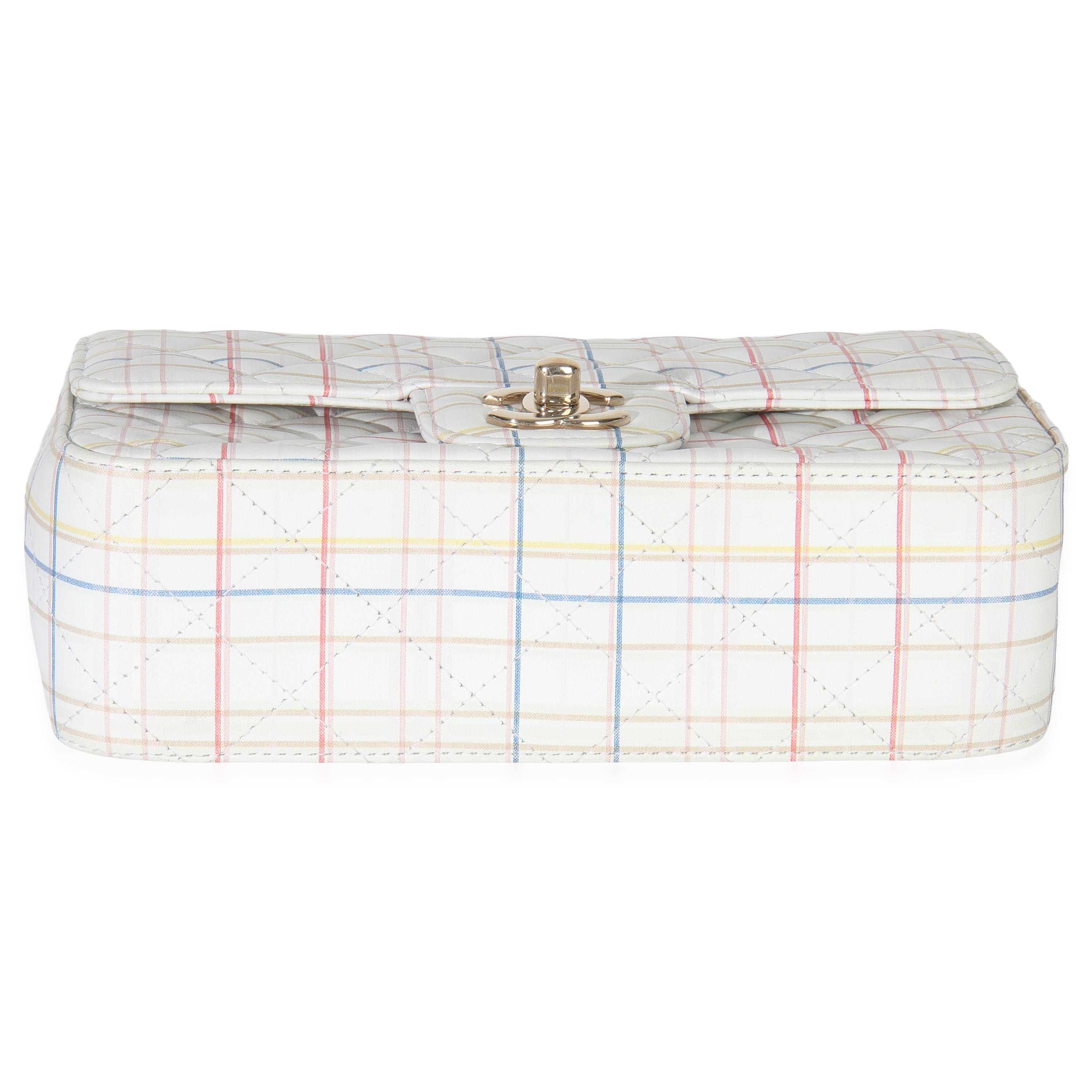 White Multicolor Calfskin Tweed Print Mini Rectangular Flap Bag
