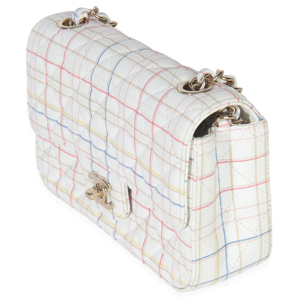 White Multicolor Calfskin Tweed Print Mini Rectangular Flap Bag