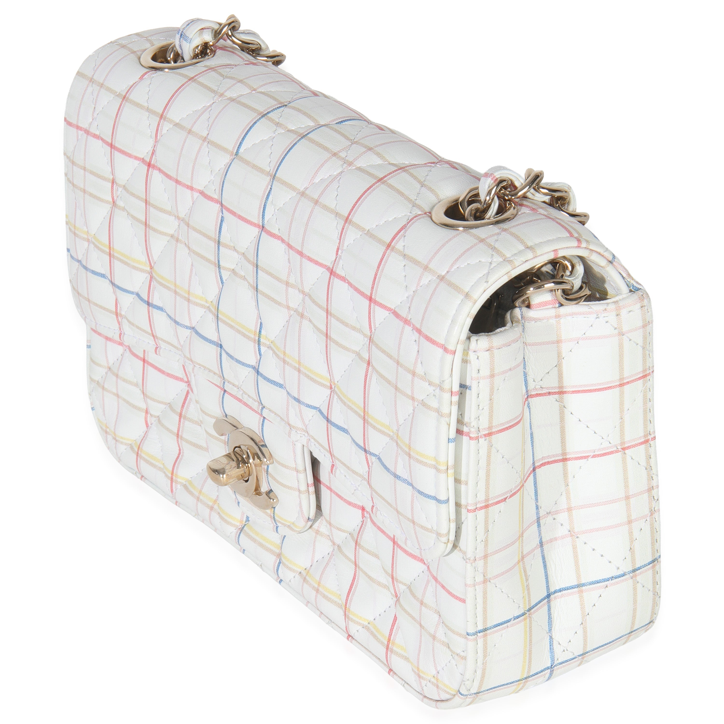 White Multicolor Calfskin Tweed Print Mini Rectangular Flap Bag