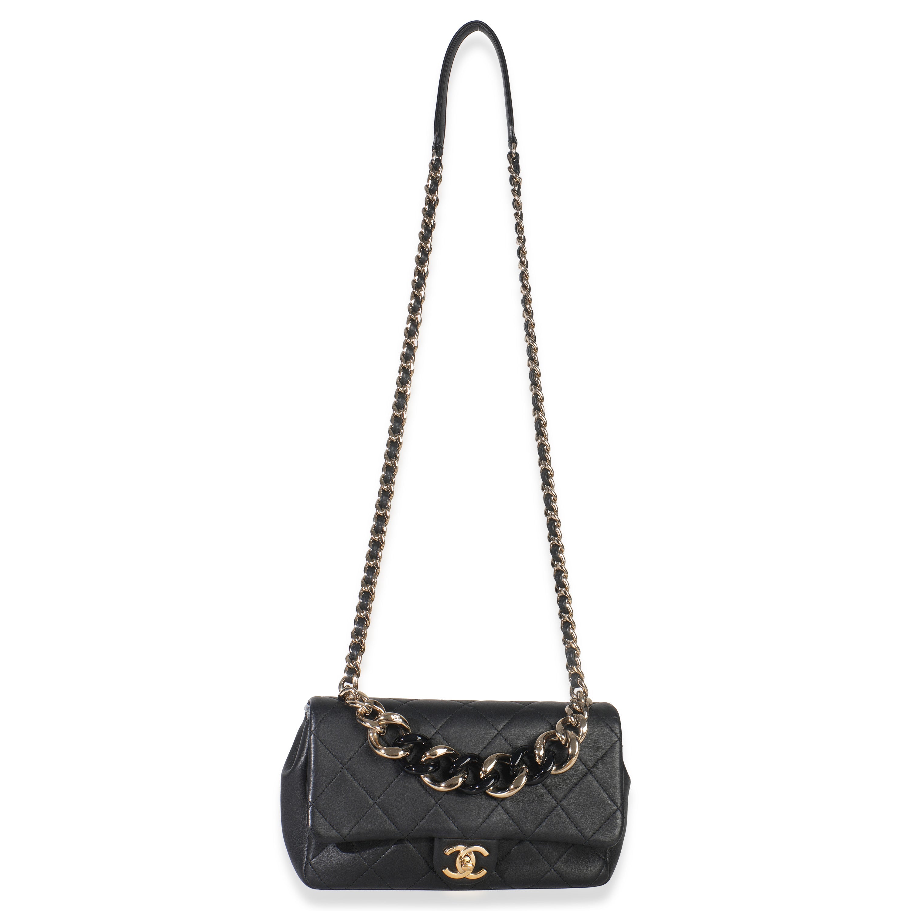 Black Quilted Lambskin Resin Elegant Chain Flap Bag