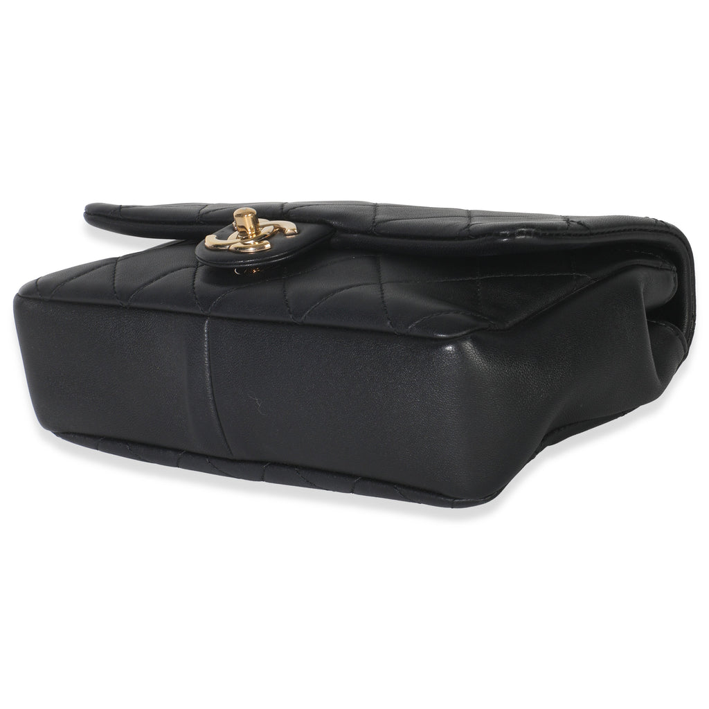 Black Quilted Lambskin Resin Elegant Chain Flap Bag
