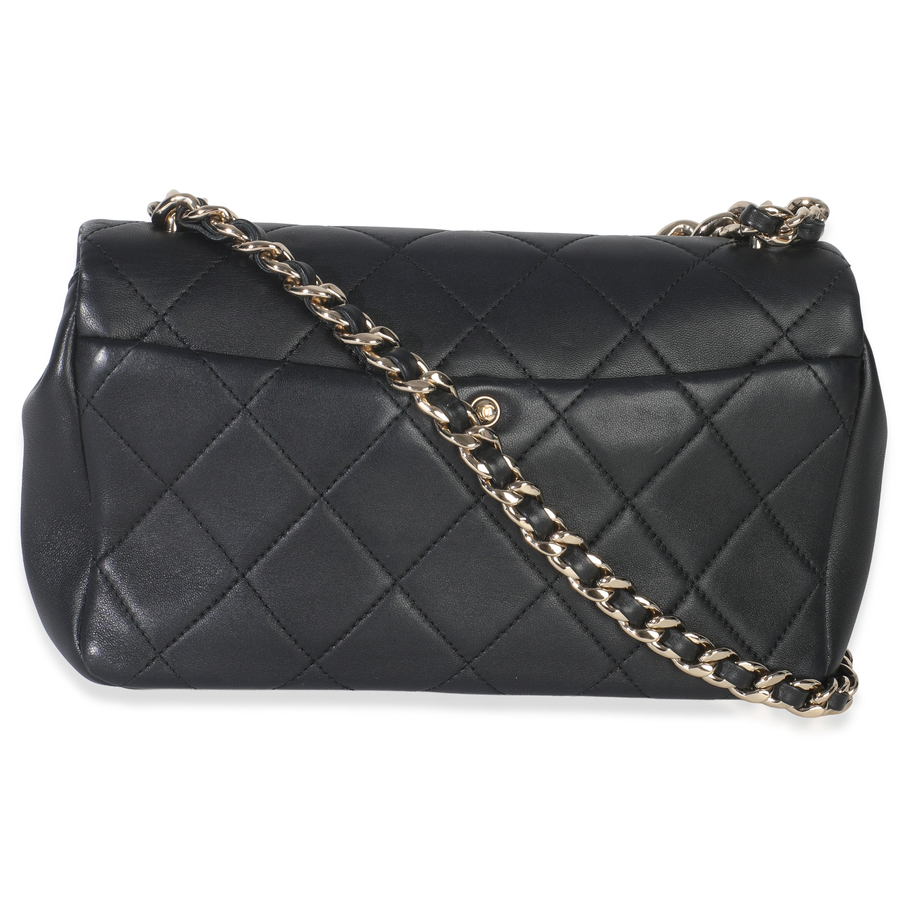 Black Quilted Lambskin Resin Elegant Chain Flap Bag