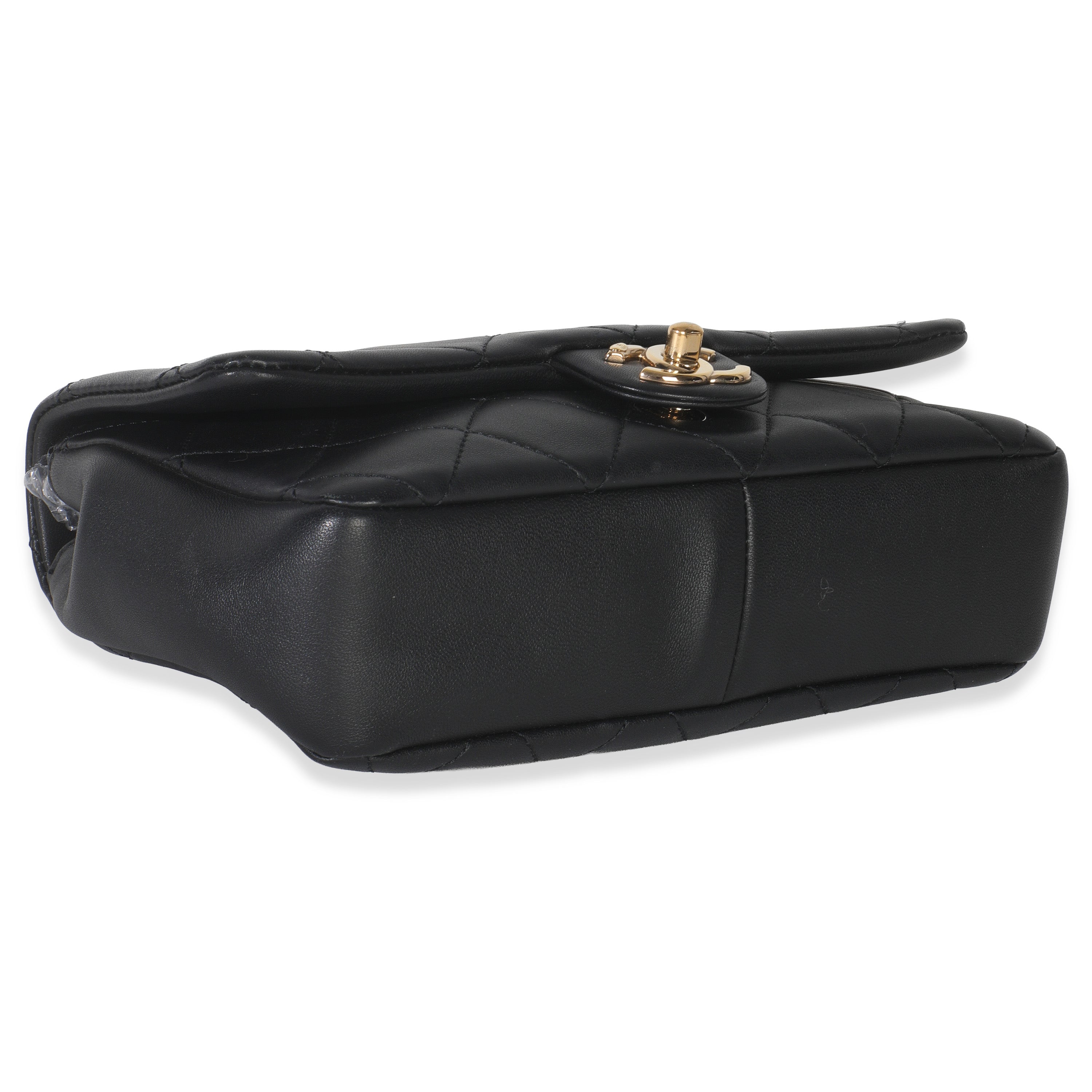Black Quilted Lambskin Resin Elegant Chain Flap Bag