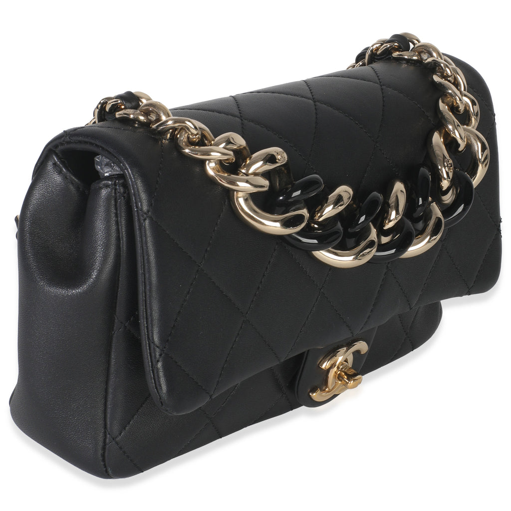 Black Quilted Lambskin Resin Elegant Chain Flap Bag