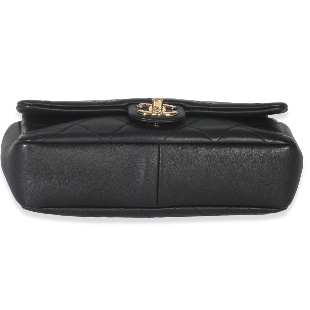 Black Quilted Lambskin Resin Elegant Chain Flap Bag