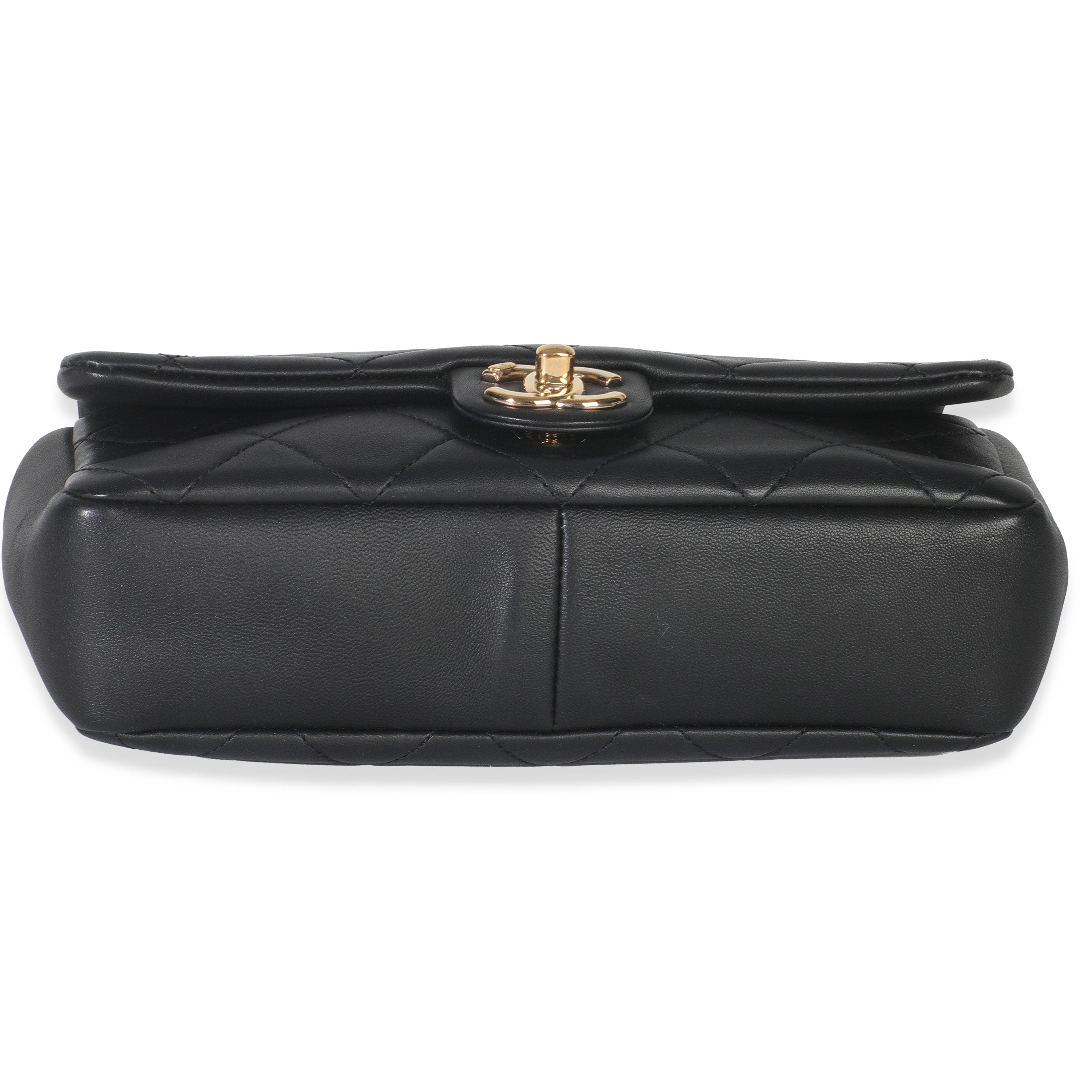 Black Quilted Lambskin Resin Elegant Chain Flap Bag