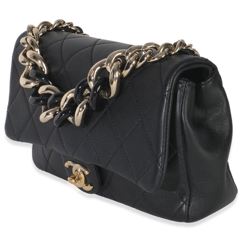 Black Quilted Lambskin Resin Elegant Chain Flap Bag