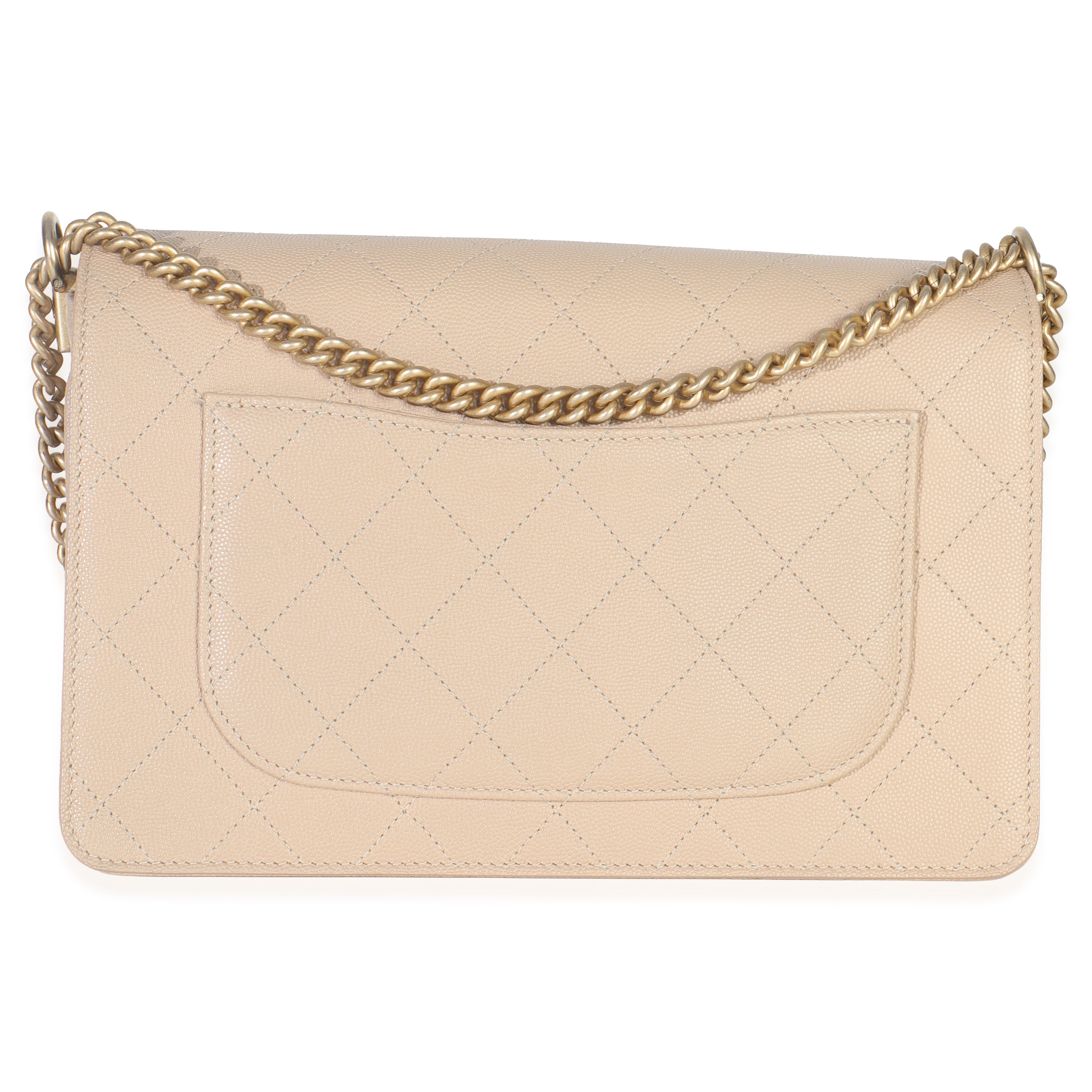 Beige Quilted Caviar Suede Lady Coco Chain Flap Handbag