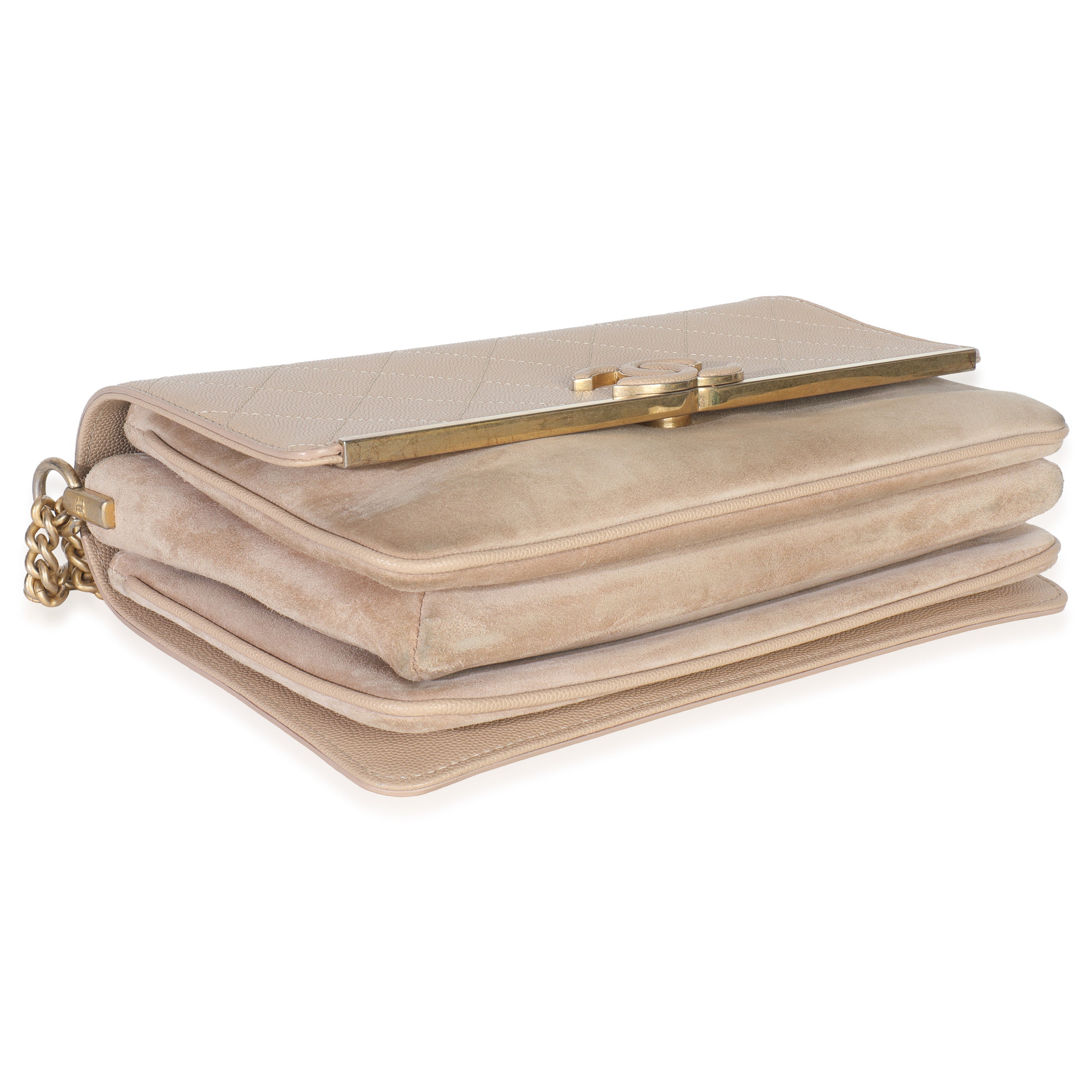 Beige Quilted Caviar Suede Lady Coco Chain Flap Handbag