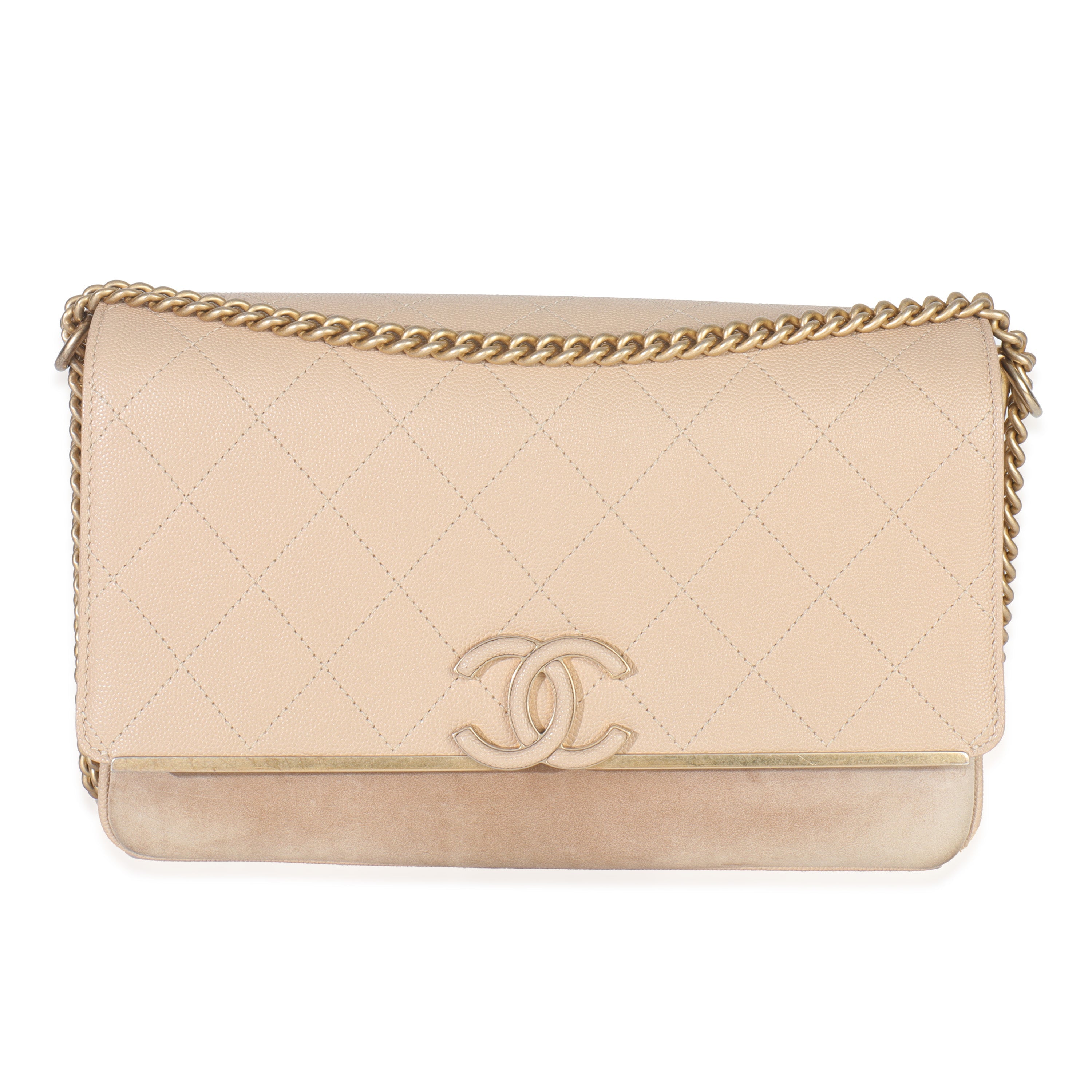 Beige Quilted Caviar Suede Lady Coco Chain Flap Handbag