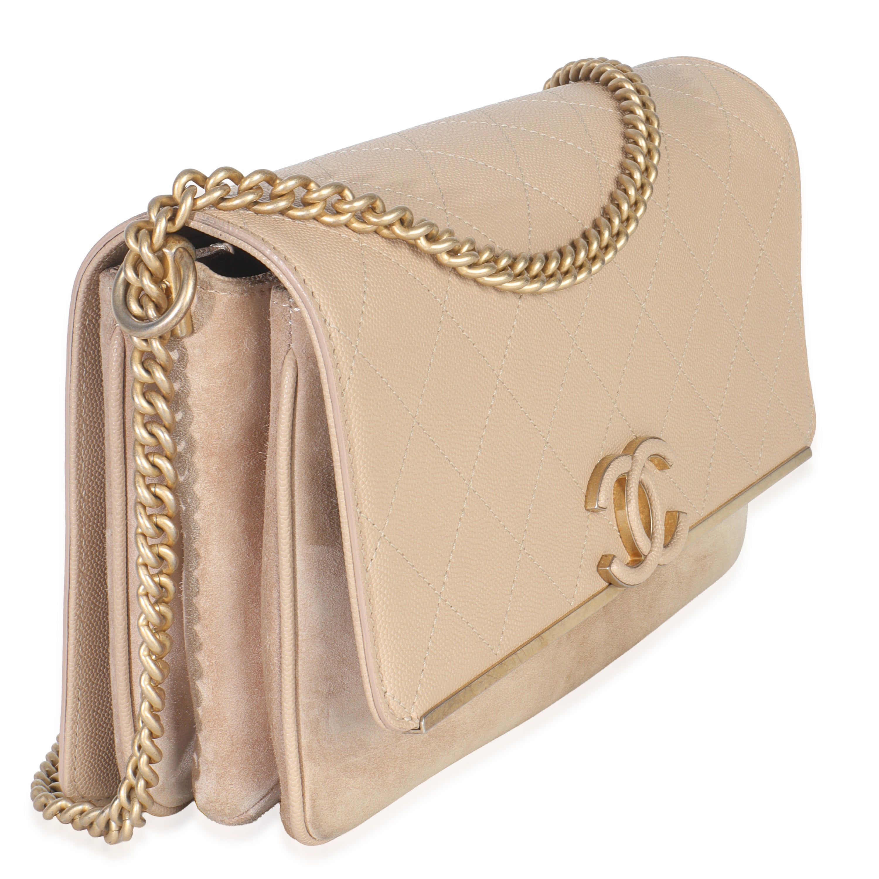 Beige Quilted Caviar Suede Lady Coco Chain Flap Handbag