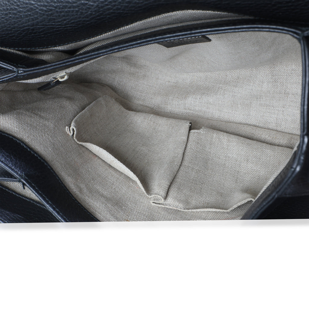 Black Pebbled Calfskin Medium Interlocking G Flap Bag
